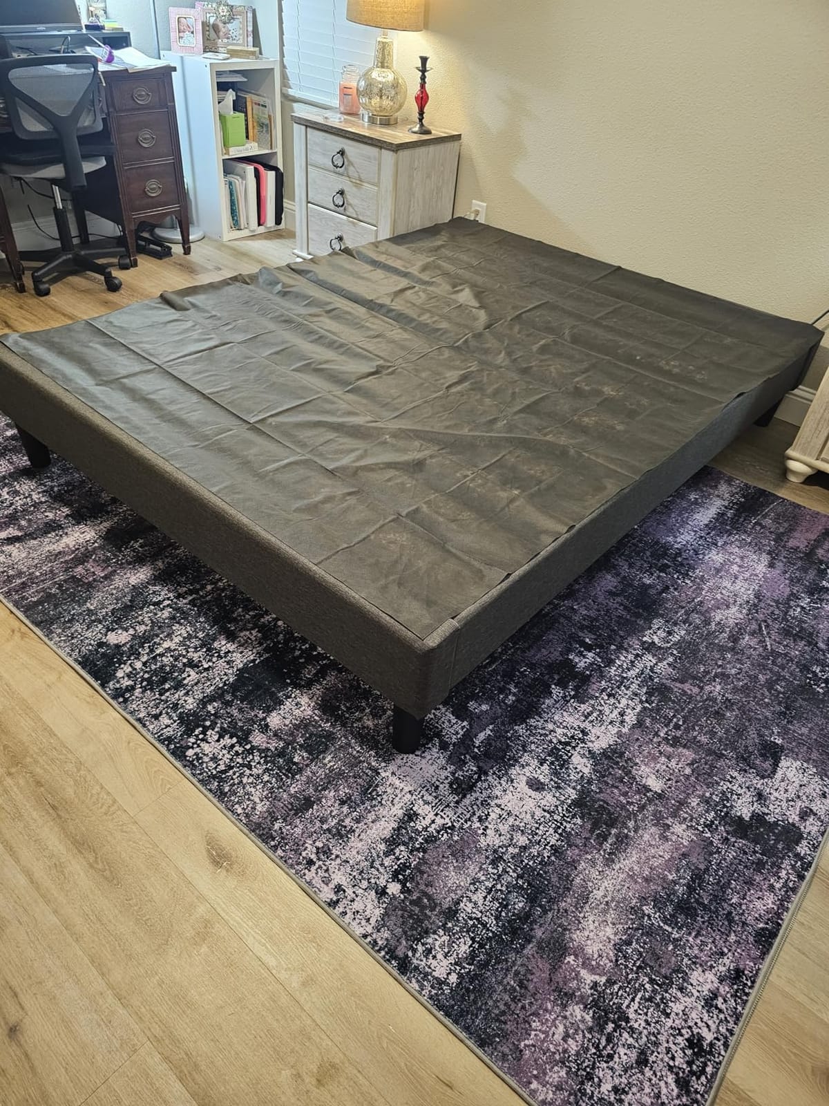 Zinus Curtis Upholstered Platform Bed Frame, Mattress Foundation, Wood Slat Support, No Box Spring Needed, Eco Friendly WonderBox (TM) Packaging, Dark Grey, Full customer photo 1