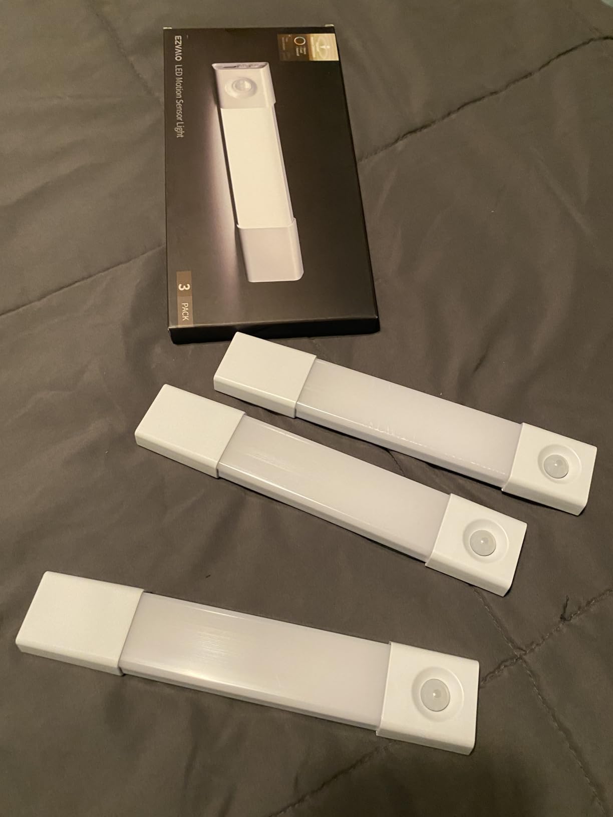 EZVALO 3 Pack 8” Motion Sensor Light Indoor Rechargeable, Stick on Under Cabinet Lighting Wireless, 30 LEDs Closet Light, Dimmable, 3 Color Temps, Counter Lights for Wardrobe, Pantry, Bedroom, Kitchen customer photo 1
