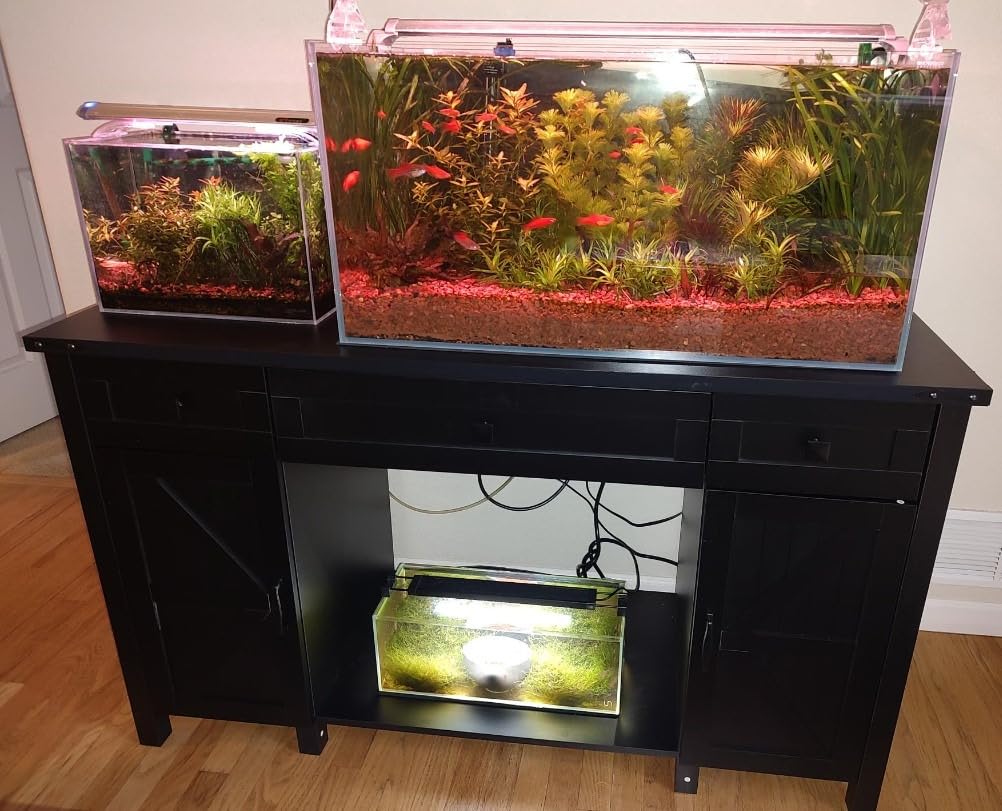 Saudism 55-75 Gallon Aquarium Stand With Charging Station, Farmhouse Fish Tank Stand, Reptile Tank Stand Terrarium Stand with Drawer and Cabinet Storage, Sturdy Heavy Duty 53.5