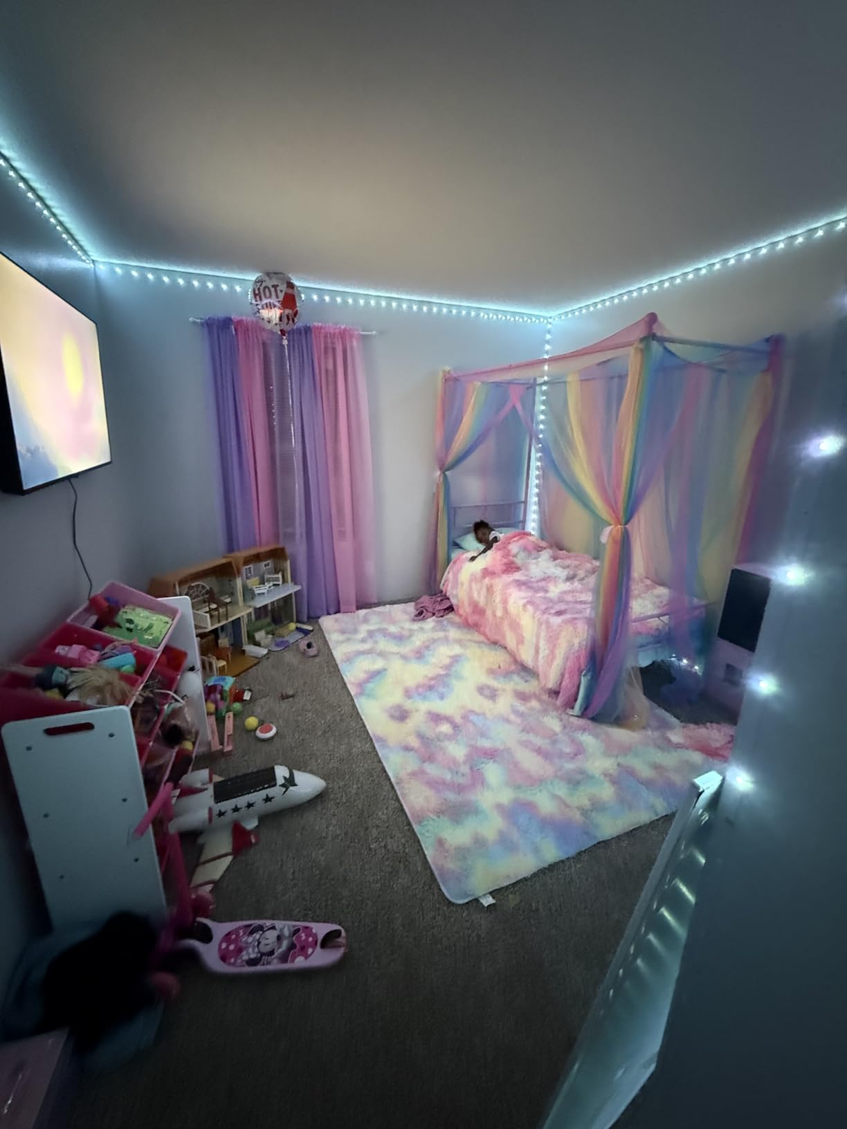Twin Canopy Bed Frame with Headboard, Metal Twin Beds for Kids, Purple customer photo 1