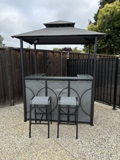Tangkula 3-Piece Patio Bar Set, Grill Gazebo & 2 Bar Stools with Tempered Glass Bar Table, Metal Storage Shelves, Glass Holders, Double-Tier Soft Top Canopy BBQ Gazebo Shelter for Patio Garden (Grey) customer photo 2