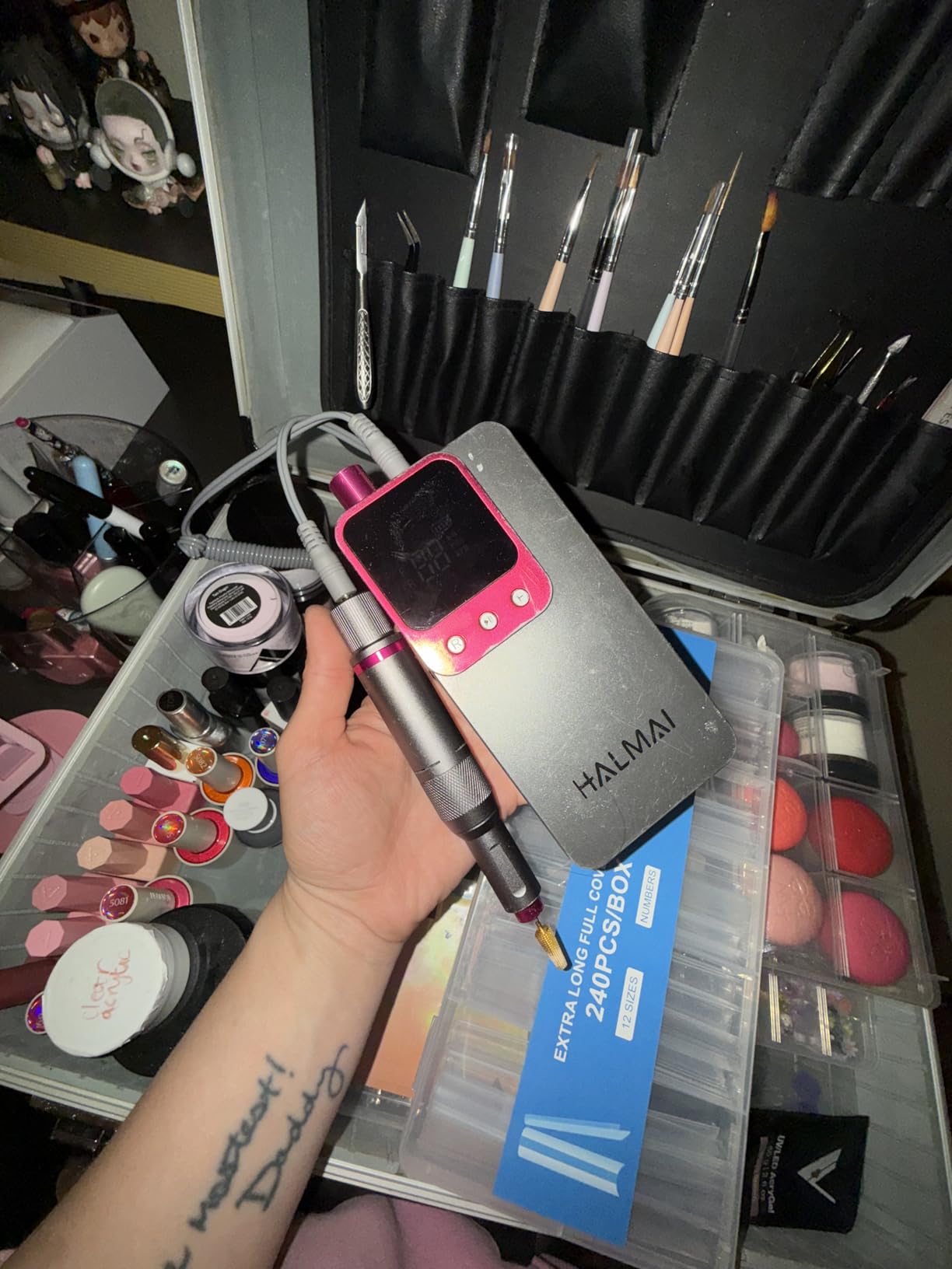 Electric Nail Drill Professional, Portable Nail File for Acrylic Gel Nails, Cordless Rechargeable Ultra Power Nail Drill Kit 40000RPM, Salon-Grade Efile Nail Machine (Dark Grey) customer photo 2