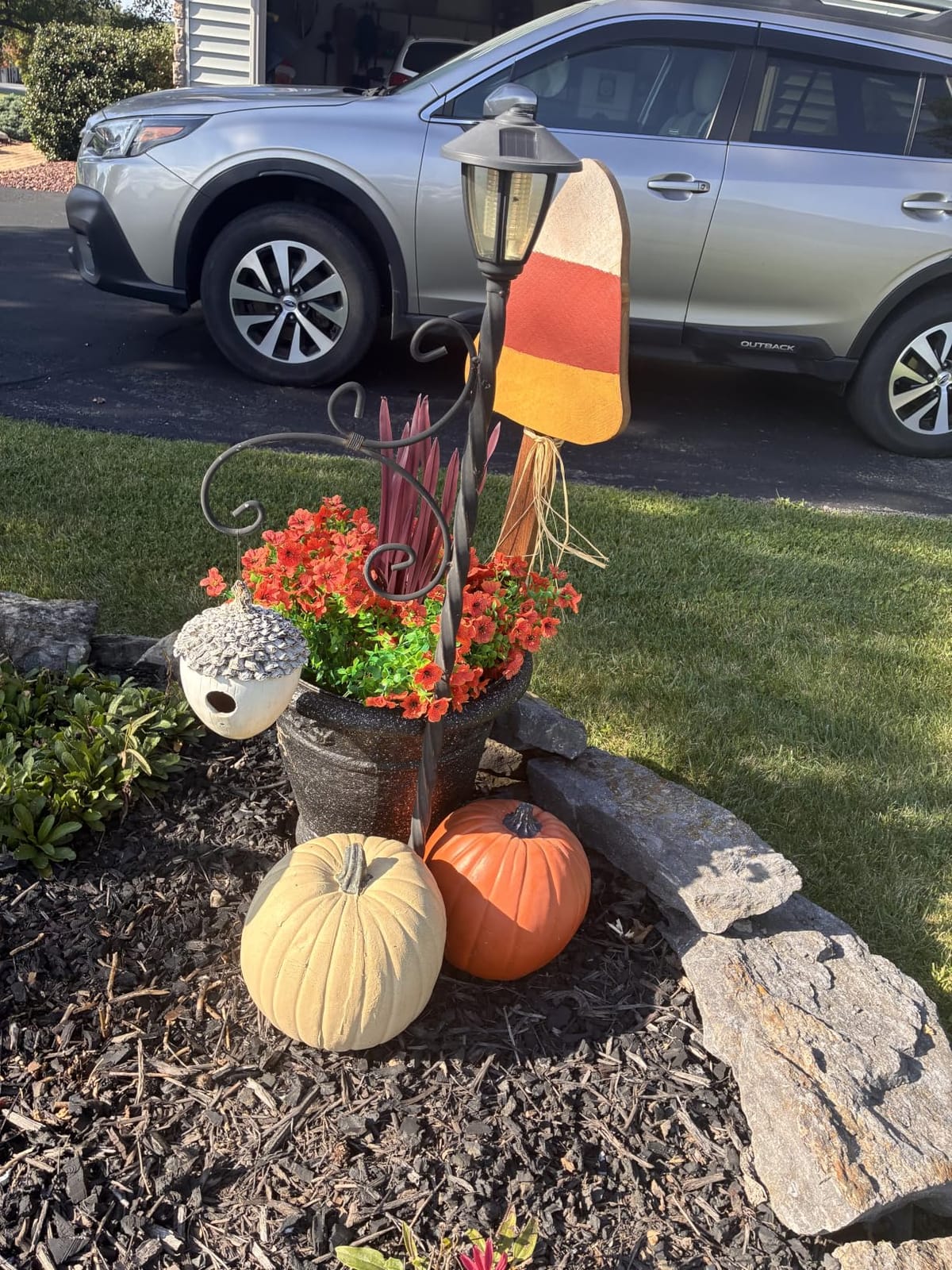 Fall Flowers Artificial Mums for Outdoors Autumn Decor, 12 Bundles Fake Fall Mums with 1 pcs Burgundy Grass UV Resistant Realistic Faux Flowers for Outside Home Porch Patio Planter Yard, Orange Yellow customer photo 1