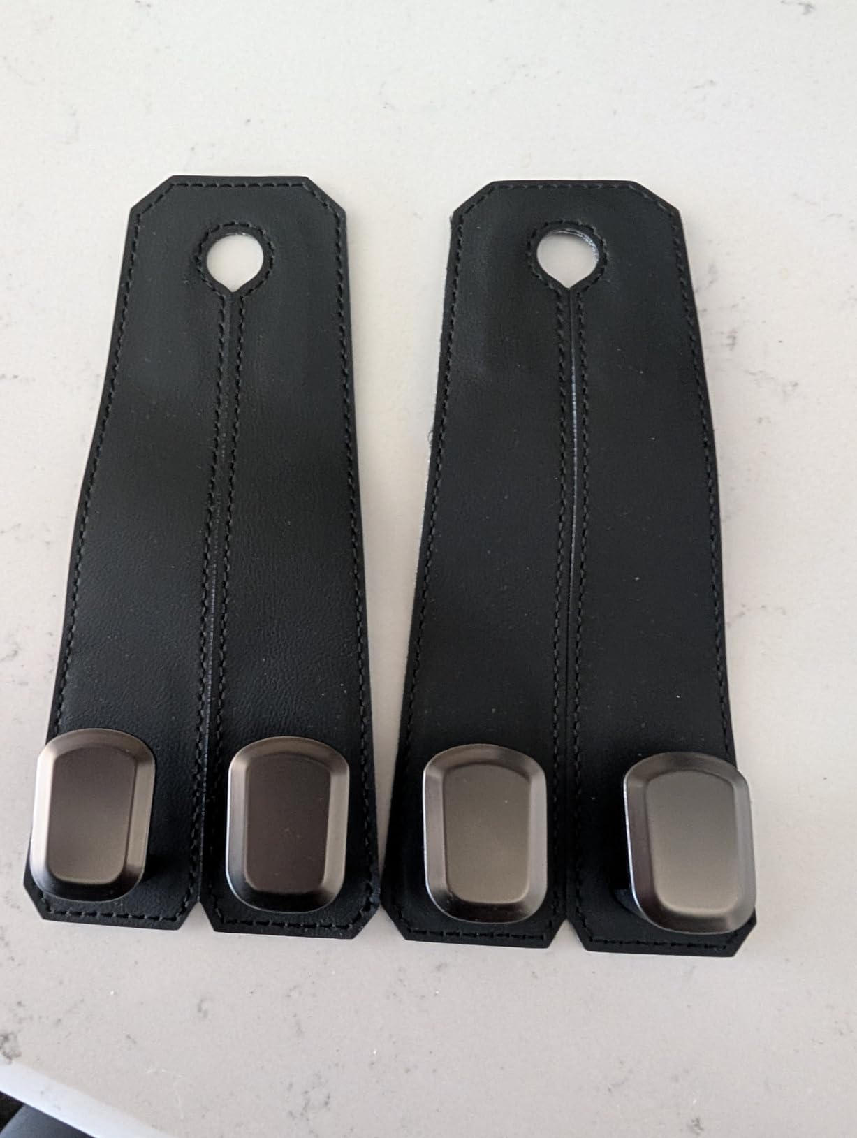Car Hooks for Headrest, 2Pcs Seat Back Storage Hook Luxurious Leather 100% Metal Multifunctional Car Hanger & Holder for Headrest, Seat, Bag, Purse (Black) customer photo 2
