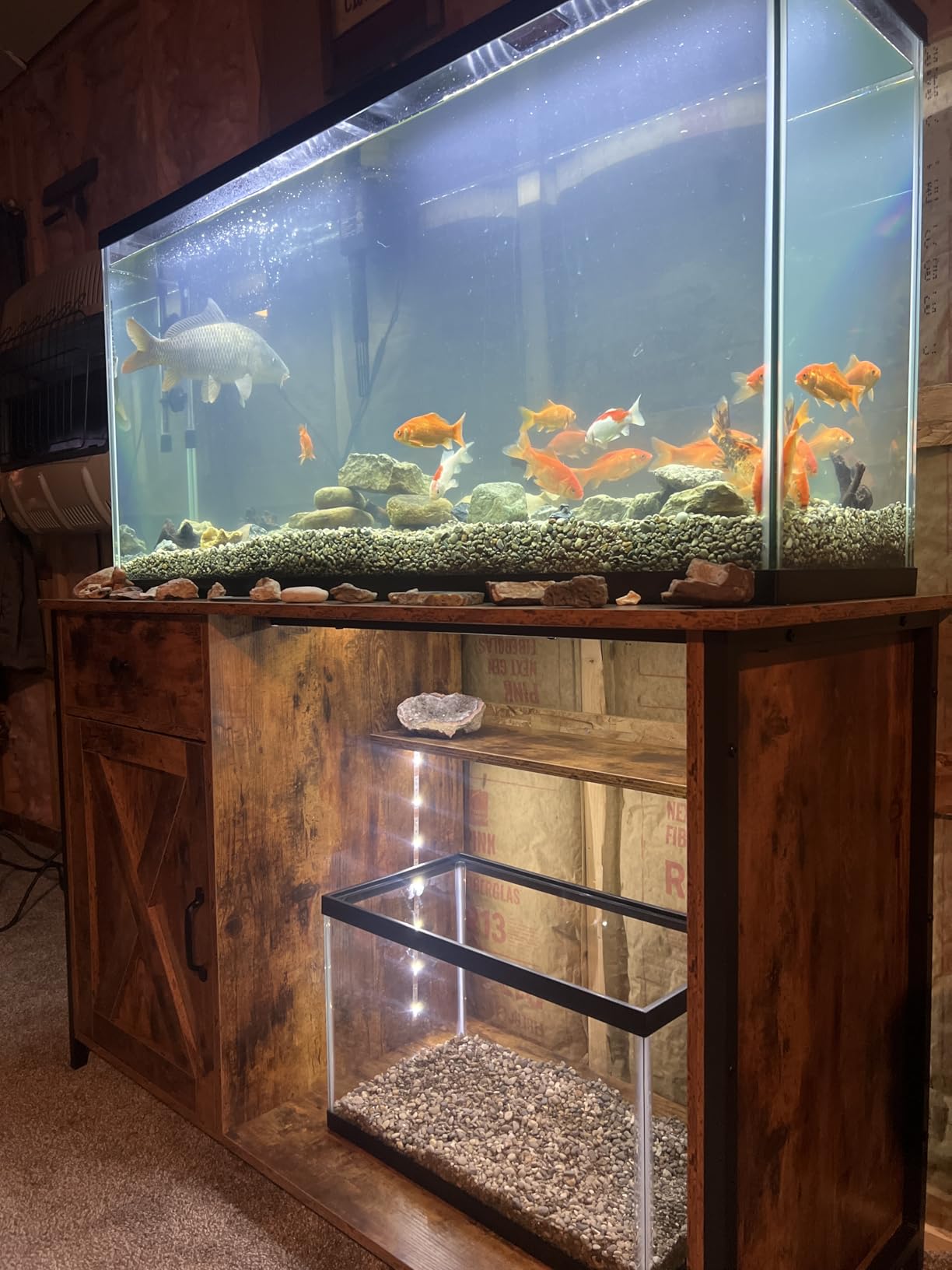 4ever2buy 55-75 Gallon Fish Tank Stand with Power Outlets, LED Light, Heavy Duty Aquarium Stand with Cabinet for Fish Tank Accessories Storage, for Turtle Tank, Reptile Terrarium, 1100LBS, Oak customer photo 2