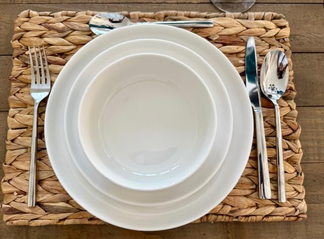 MALACASA 18 Pcs Porcelain Plates and Bowls Sets, Dinnerware Set for 6, White | Modern Ceramic Dishware, Kitchen Dining Ware, Microwave and Dishwasher Safe, Simple Solid White Design, Series LUNA customer photo 2