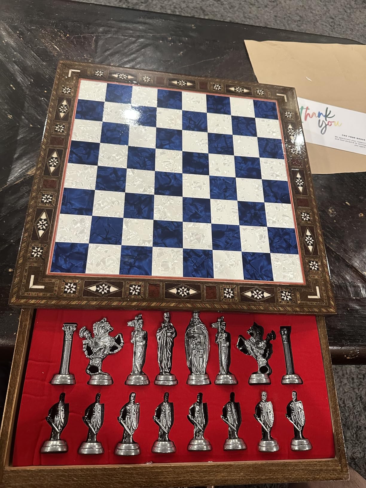 15-Inch Handmade Wooden Chess Set, Metal Pieces & Storage, Blue | Handcrafted Luxury Chess Board for Adults customer photo 1