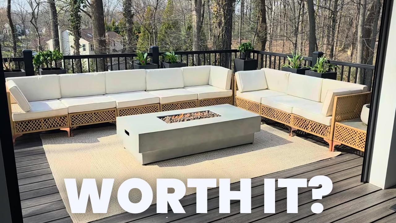 60-inch Outdoor Propane Fire Pit Coffee Table with Tank Cover, 50,000 BTU Concrete Rectangle Modern Outside Fire Table, Auto-Ignition, Included Lava Rocks, Metal Lid & Waterproof Cover customer photo 2