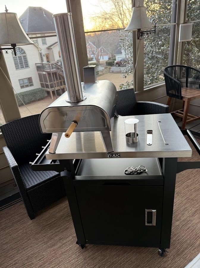 NUUK Grill Table with Storage Cabinet, Outdoor Grill Cart Pizza Oven Table with Wheels, Stainless Steel Top Kitchen Island 20
