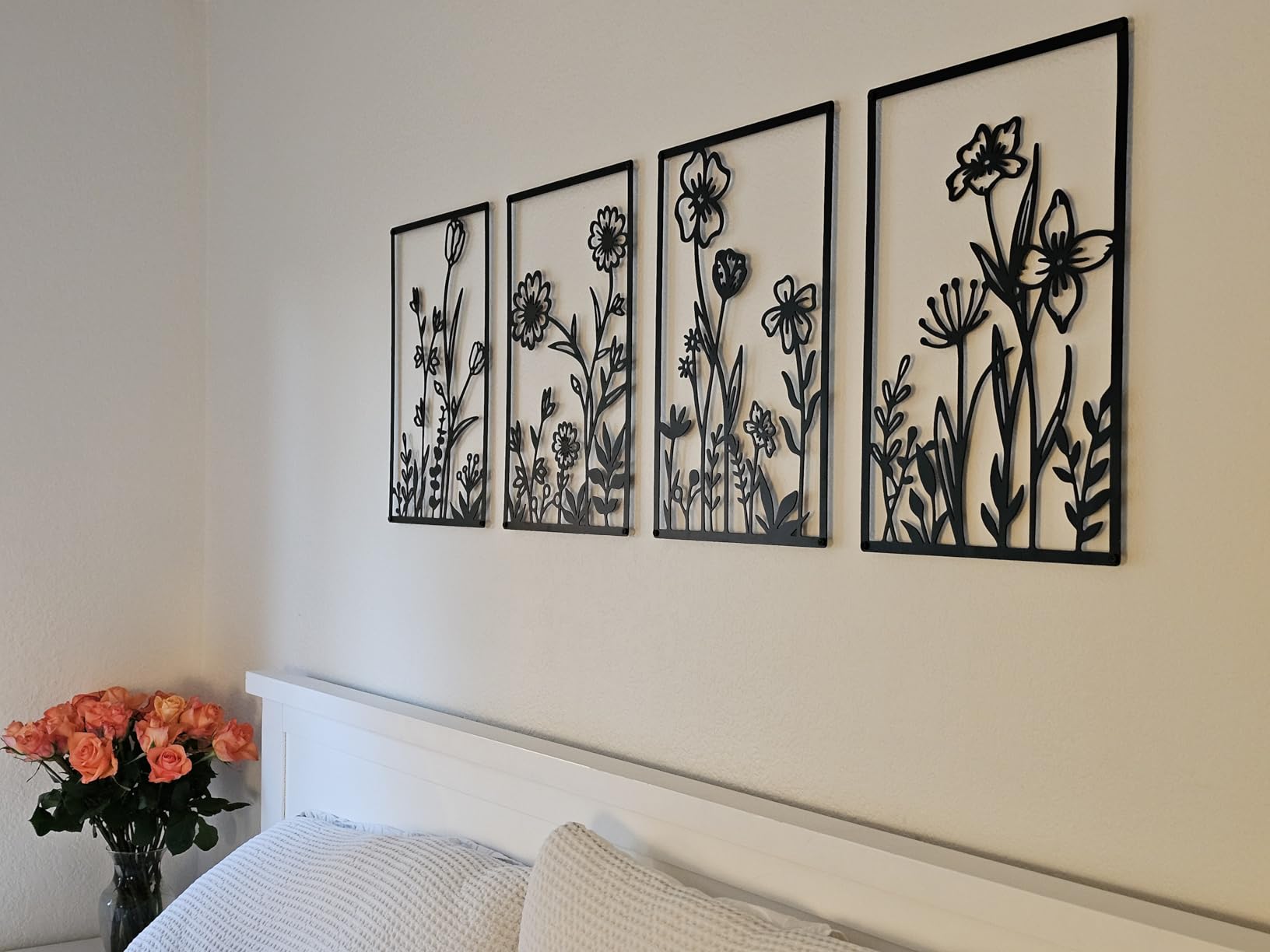 Black Metal Botanical Wall Art, Boho Farmhouse Flower Bathroom Wall Decor | 3D Minimalist Floral Line Wall Decor for Bathroom, Office, Living Room (4 Pcs, 12x17 in) customer photo 1