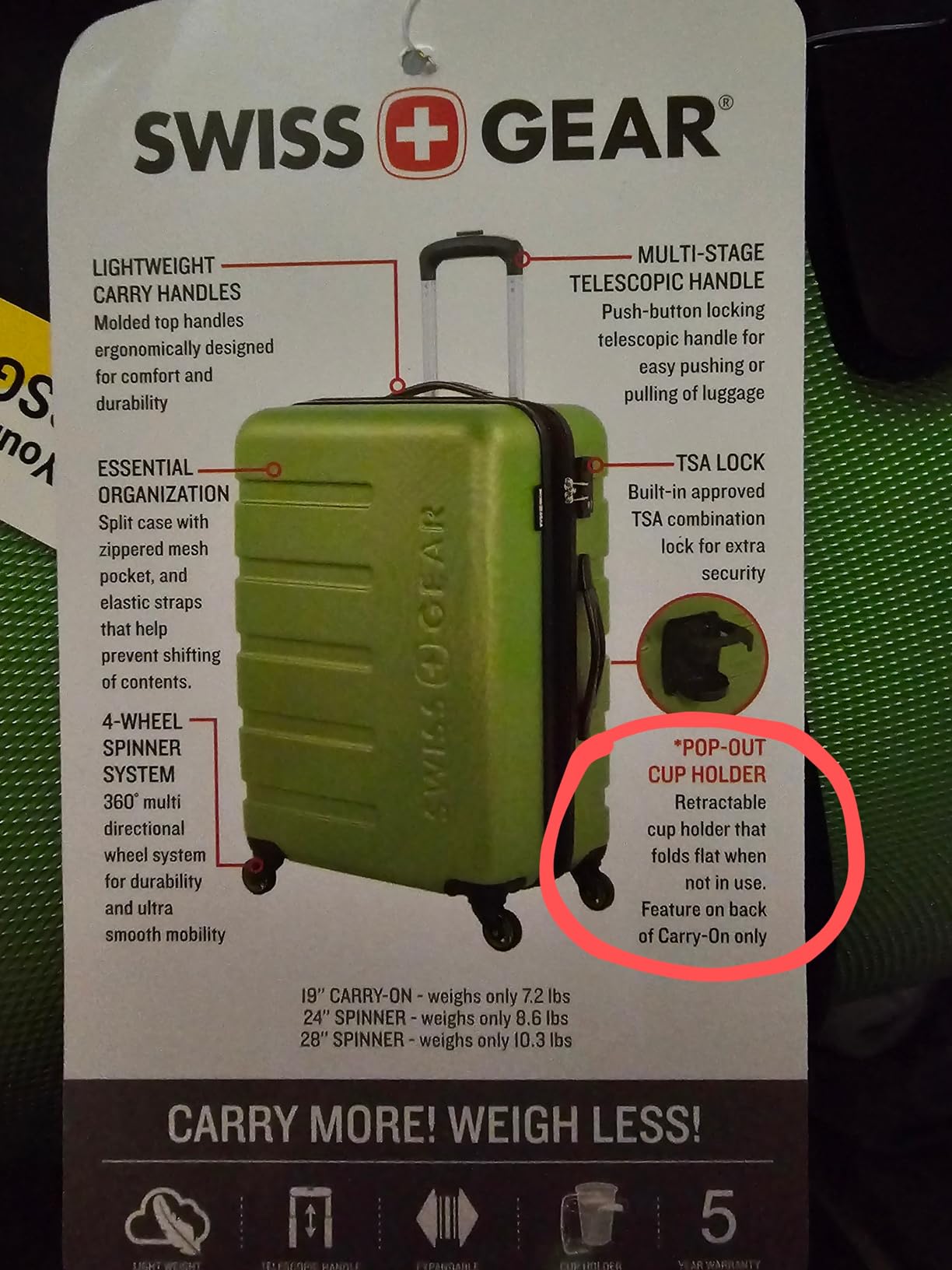 SWISSGEAR Signature Hardside Expandable Carry-On Spinner Luggage, ABS Construction, TSA-Friendly Lock, and Built-In Cupholder, Orange, 19-Inch customer photo 2
