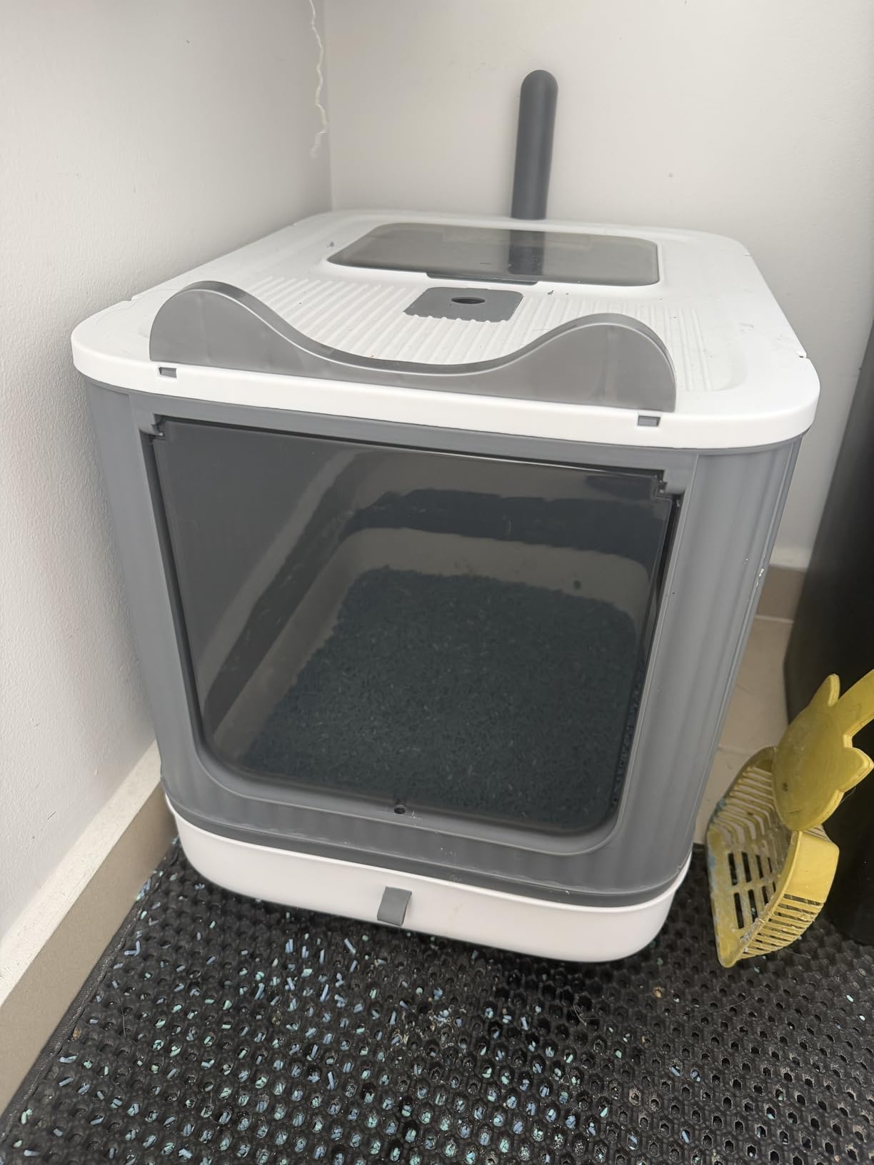 Covered Cat Litter Box with Lid for Kitten to Medium, Grey-White customer photo 2