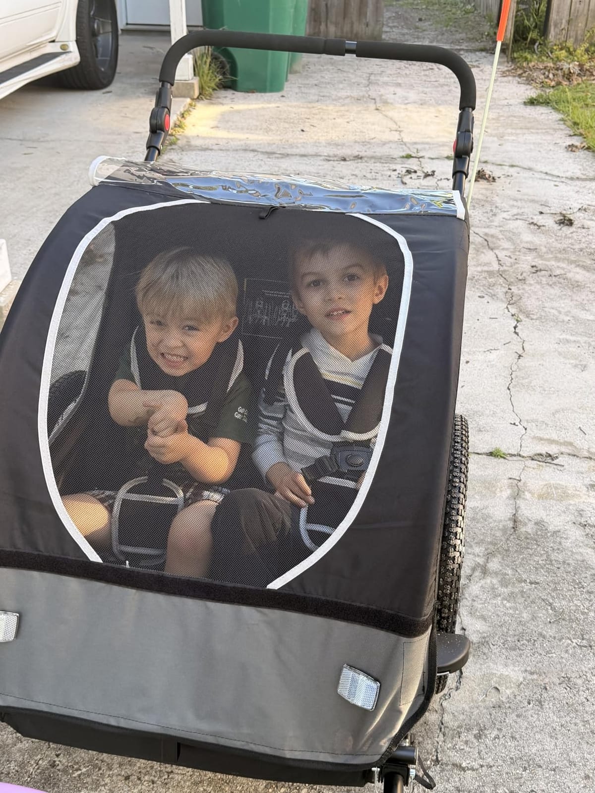 Sepnine Kids Bike Trailer, 2 in1 Canopy Carrier Converts to Pushcart Suitable for 1 to 2 Toddlers, Kids, Quick Attach to Bike, Foldable, with 5-Point Harness and Storage Bags customer photo 1