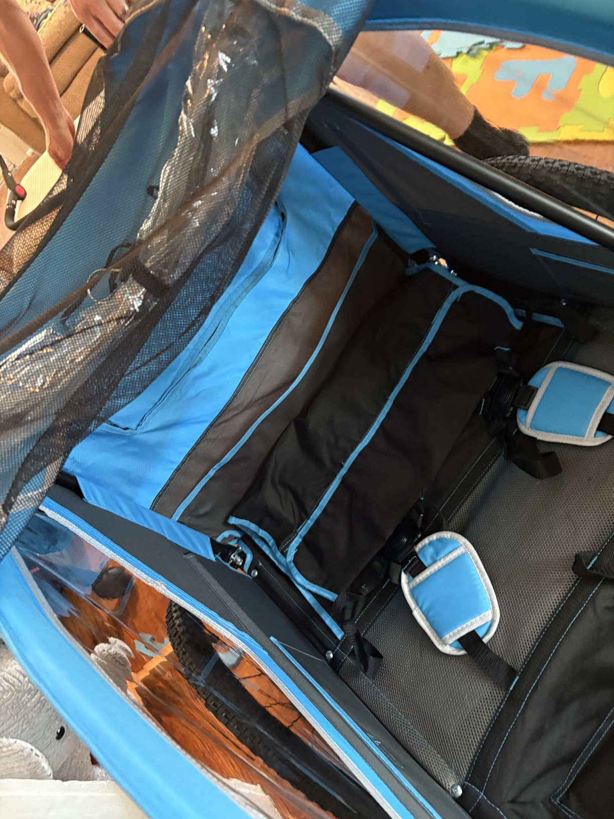 Sepnine Kids Bike Trailer, 2 in1 Canopy Carrier Converts to Pushcart Suitable for 1 to 2 Toddlers, Kids, Quick Attach to Bike, Foldable, with 5-Point Harness and Storage Bags customer photo 2