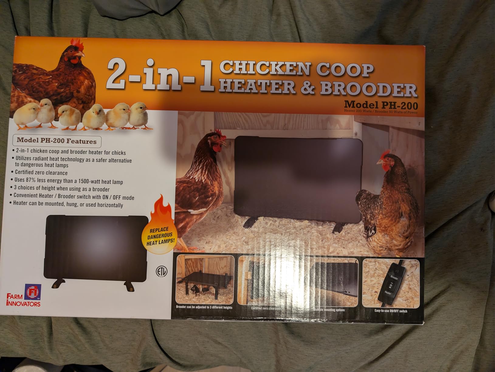 Farm Innovators PH-200 2-in-1 Chicken Coop Panel Heater & Brooder, 200W/50W | Convertible design for use as either a 200W chicken coop heater or a 50W horizontal brooder heater customer photo 2