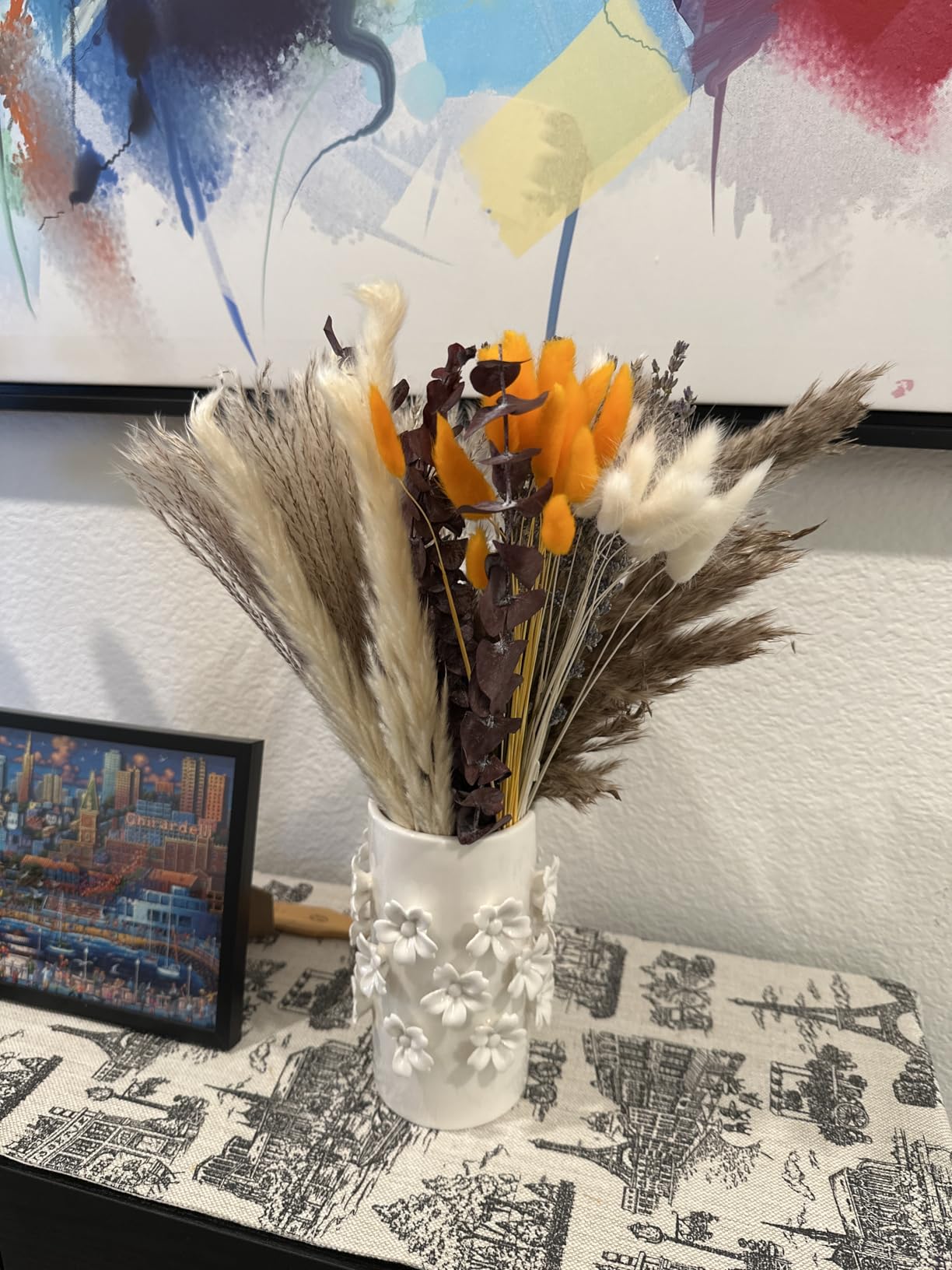 Fall Dried Flower Bouquet with Pampas Grass, Orange Bunny Tails, Lavender & Red Eucalyptus –Boho Fall Decor for Home, Vase, Porch & thanksgiving –Autumn Floral Arrangements for Fall Decorations Indoor customer photo 2