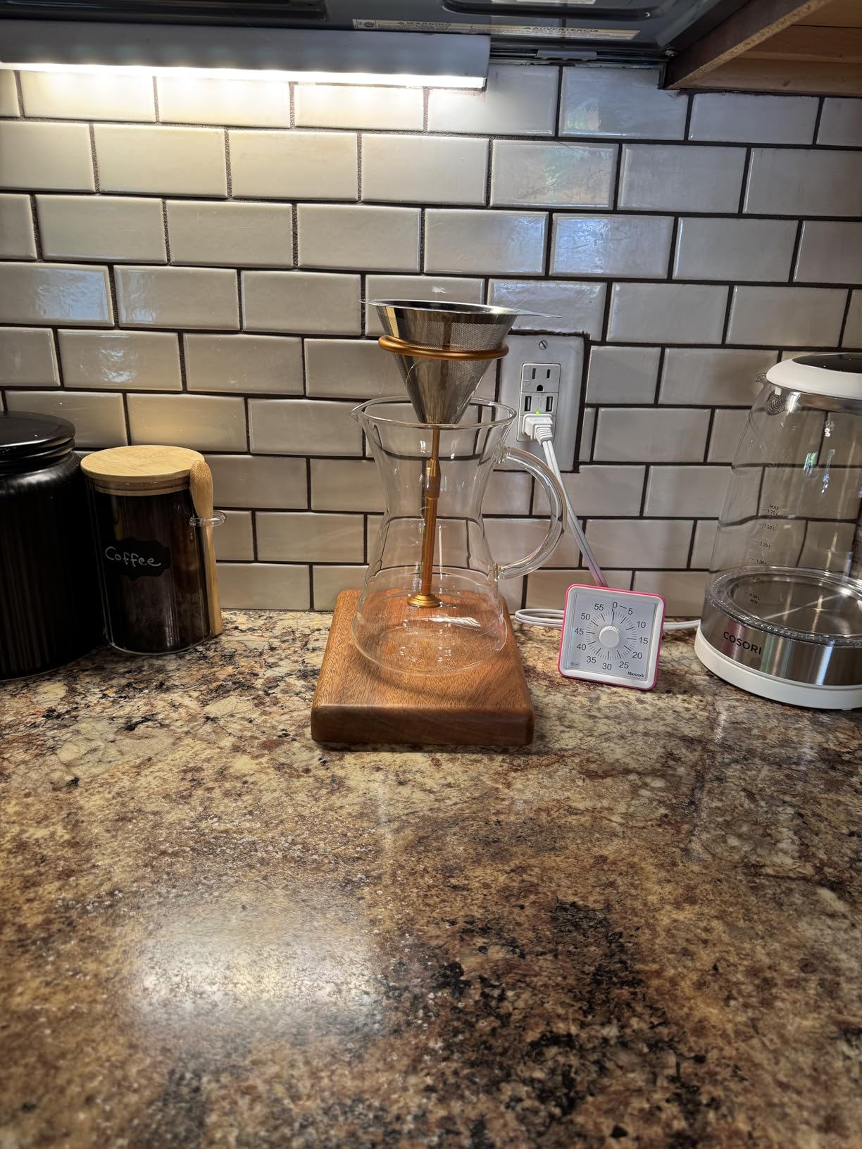 Pour Over Coffee Maker with Adjustable Stand & Wooden Base, Dripper Stand for Manual Coffee Brewing, Coffee Filter Holder, Tea Strainer Stand for Home, Café, Restaurant, Camping, Golden customer photo 1