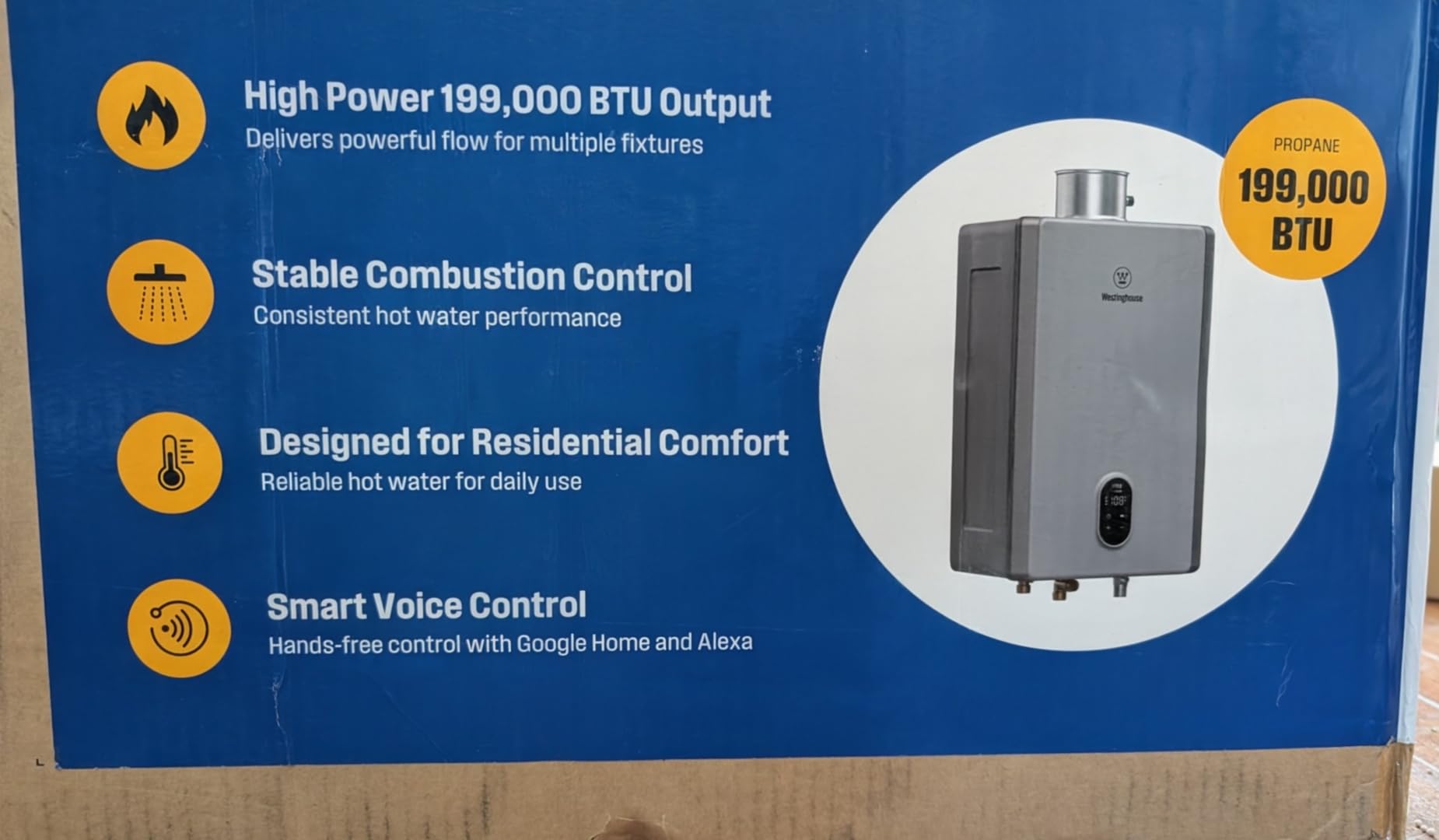 Westinghouse Indoor Natural Gas Tankless Water Heater, 5.1 GPM, 120,000 BTU | WiFi & App Control, ±1°F Temperature Stability with Self-Modulation, Supports 2-4 Fixtures for Whole-House Use, CSA Certified customer photo 2