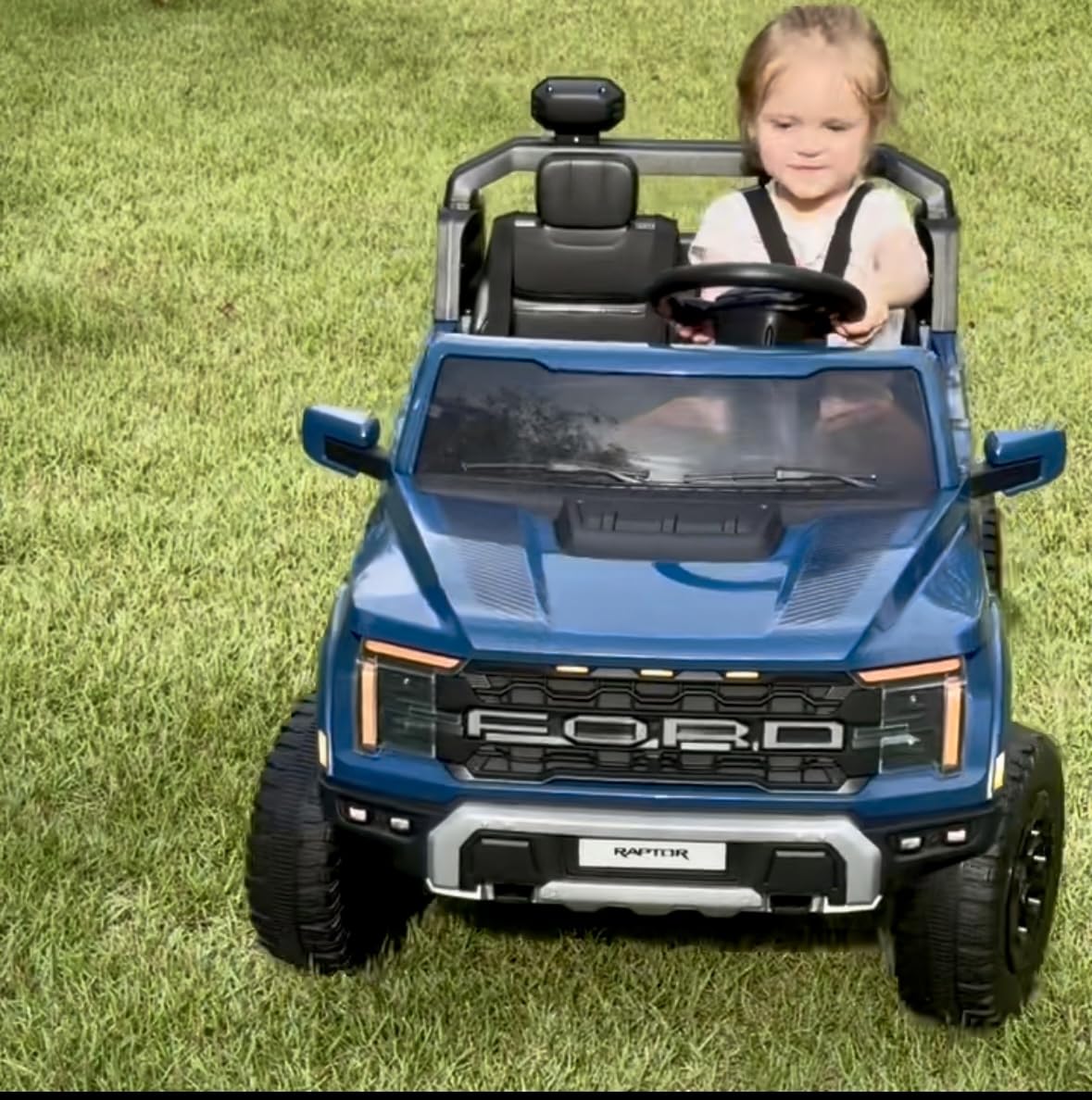First Ride On 24V Kids Ride On Truck, Licensed Ford F-150 Raptor 2 Seater Electric Car w/Remote Control, Toddler Ride On Car Toys w/LED Lights, Bluetooth, Music, Truck Bed Storage, Soft Start (White) customer photo 1