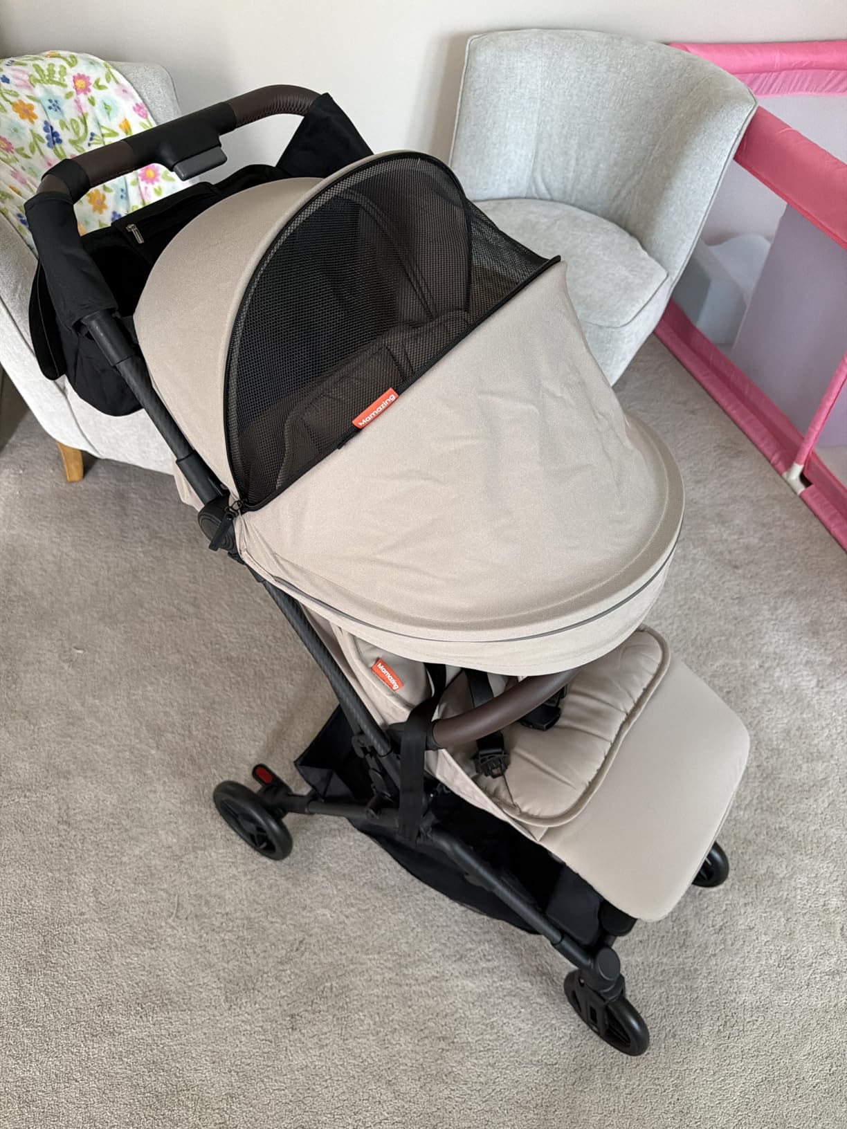 Mamazing Ultra Air Lightweight Baby Travel Stroller with Carbon Fiber Frame | Compact & Airplane-Friendly, One-Handed Fold, 11.6 lbs, UPF50+ Canopy, Under-Seat Basket, Perfect for Toddler Travel, Khaki customer photo 2
