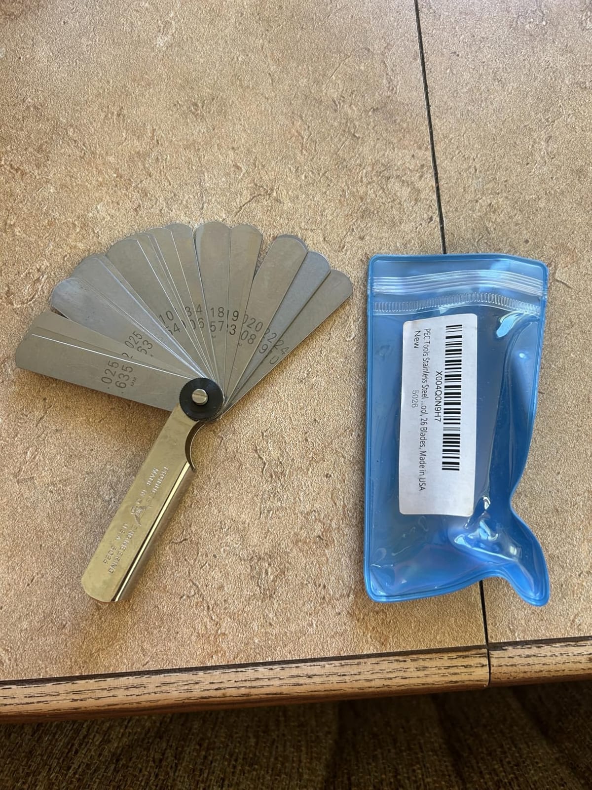 PEC Tools Made in USA Straight Feeler Gauge, 26 Blades 0.0015
