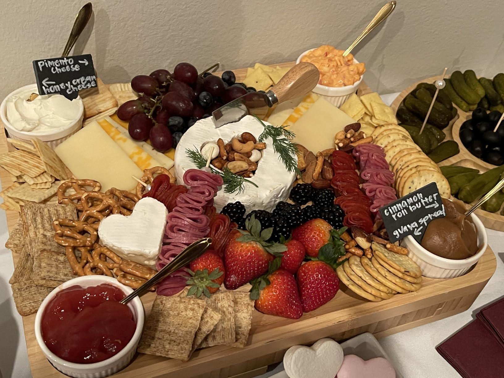 Large Bamboo Charcuterie Board Set with Lid, Drawers, Cream | Includes serving utensils and a fruit tray for easy entertaining; ideal for housewarmings, weddings and bridal showers. customer photo 1