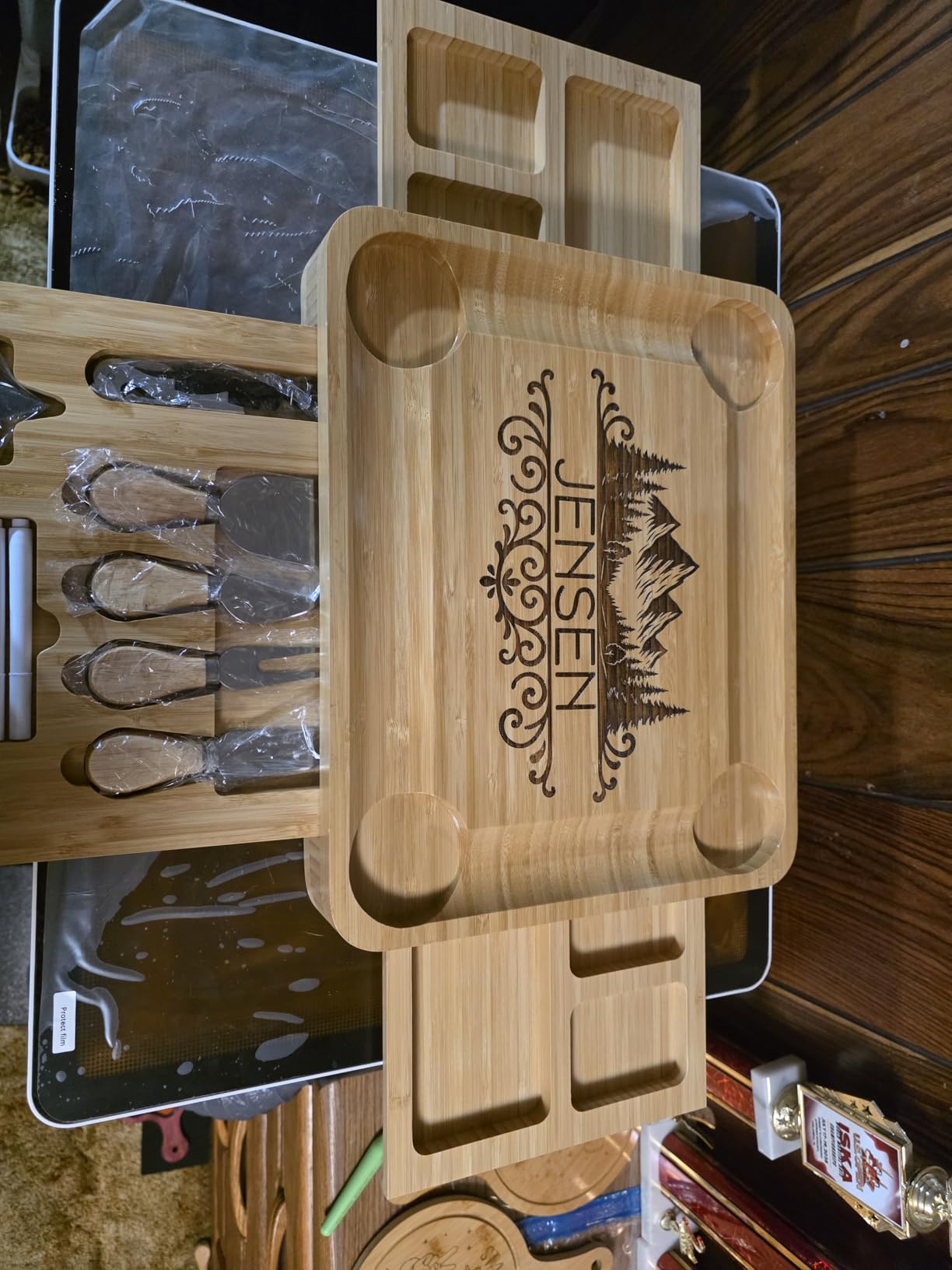 Large Bamboo Charcuterie Board Set with Lid, Drawers, Cream | Includes serving utensils and a fruit tray for easy entertaining; ideal for housewarmings, weddings and bridal showers. customer photo 2
