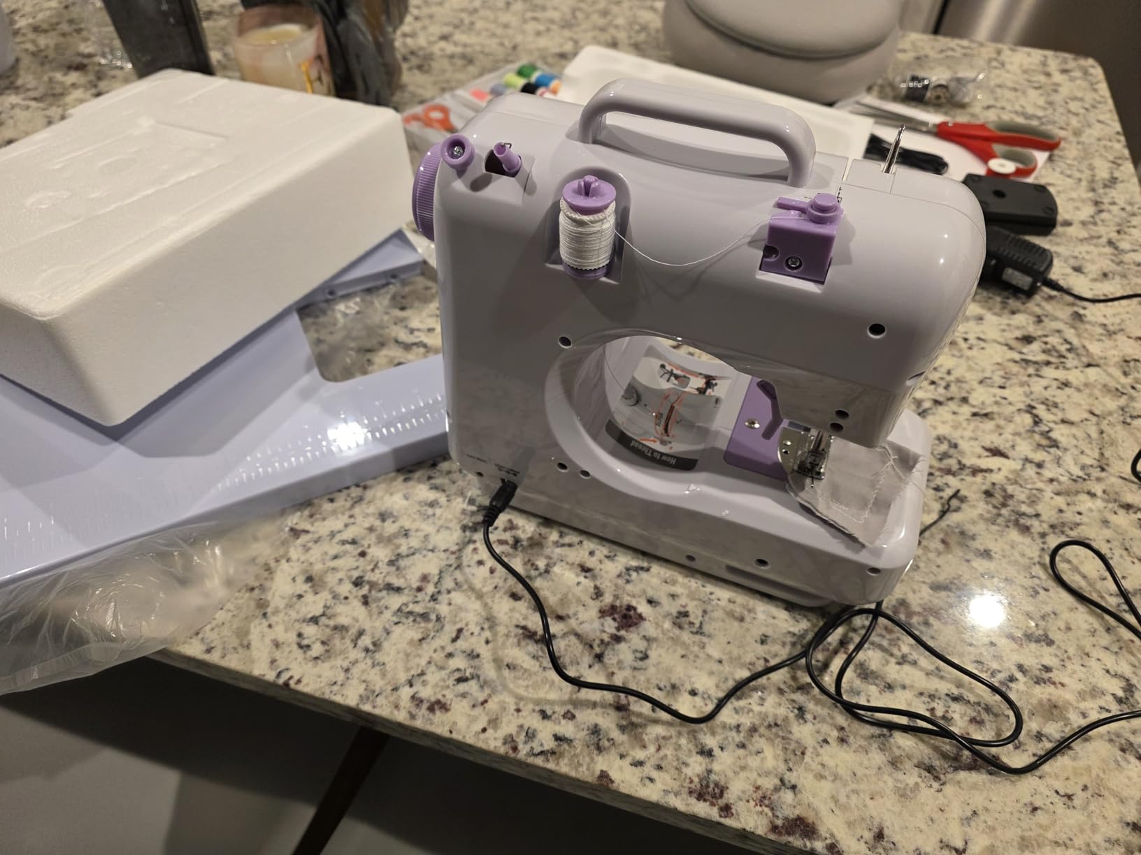 Sewing Machine with Extension Table, Mini Sewings Machines Portable Electric Sewing Machine, 12 Stitches Sewing Machines with LED Light, Sewings Accessory Kit, Ideal for Clothing, Pillowcases, Sheets customer photo 2
