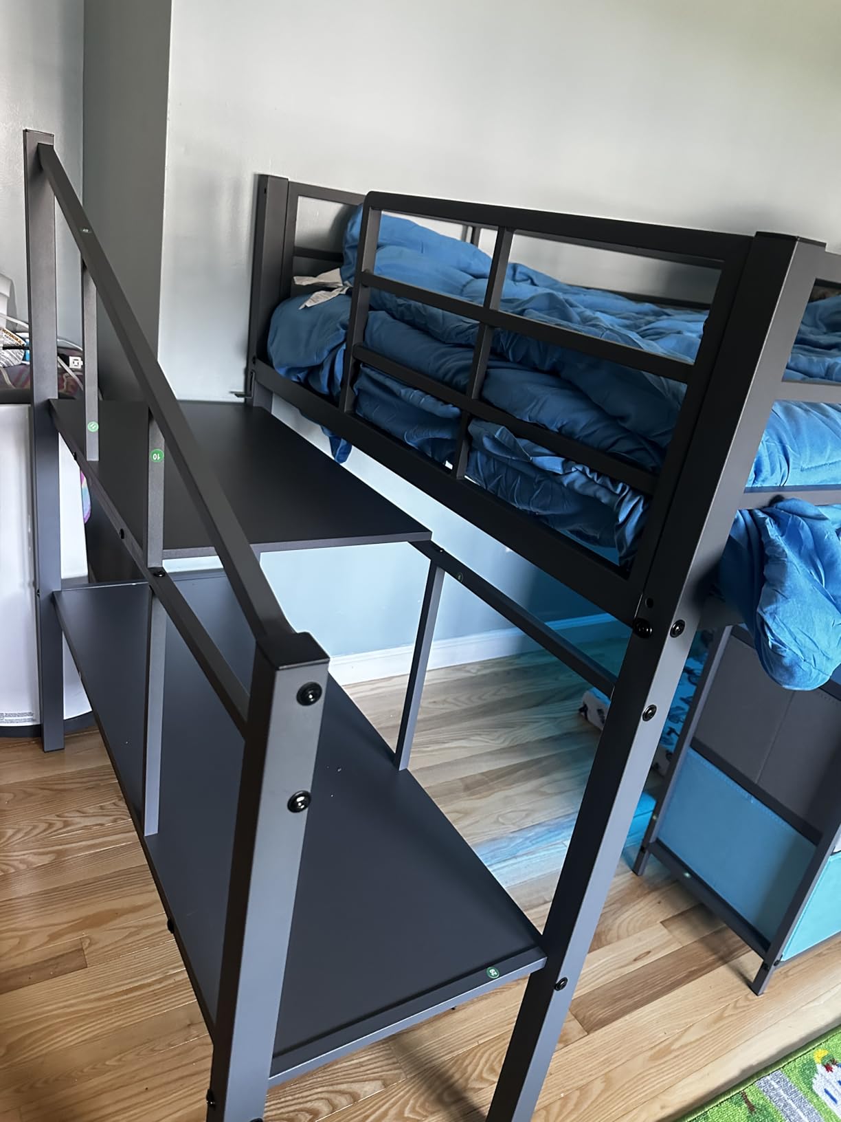 VIAGDO Low Loft Bed Twin Size with 9 Storage Drawers and LED Lights, Metal Twin Loft Bed with Stairway Shelf Storage, Low Loft Bed with Safety Guardrail and Under-Bed Hideaway for Kids, White customer photo 1