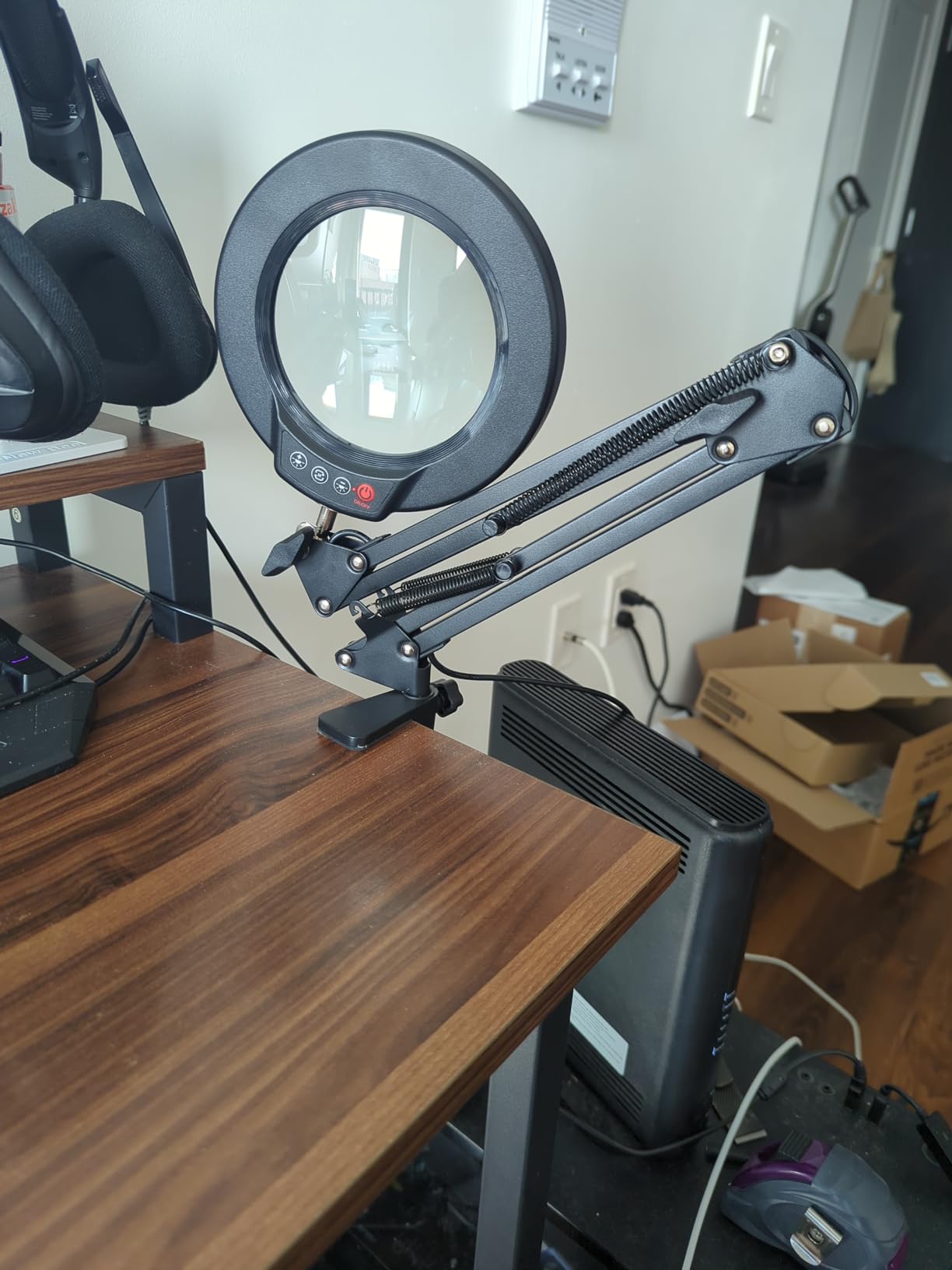 12X Magnifying Glass with Light and Clamp, Extra Long 3 Section Swing Arm | 5 Color Modes Dimmable, Real Glass Lens, 36in LED Lighted Desk Lamp, Hands Free Magnifier with Stand for Repair Craft Reading customer photo 1