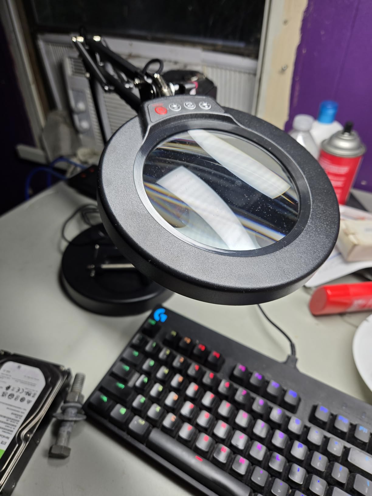 12X Magnifying Glass with Light and Clamp, Extra Long 3 Section Swing Arm | 5 Color Modes Dimmable, Real Glass Lens, 36in LED Lighted Desk Lamp, Hands Free Magnifier with Stand for Repair Craft Reading customer photo 2