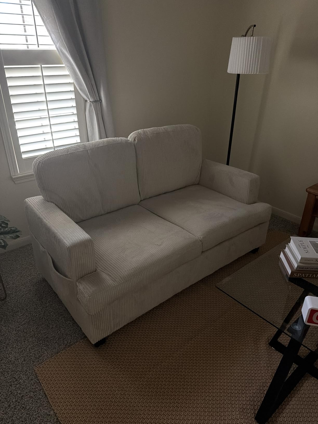 85 Inch Sofa with Side Pocket, Corduroy Fabric 3 Seater Couch for Living Room, Comfy Modern Small Couch for Bedroom, Small Spaces, Dorms, Office, Beige customer photo 2
