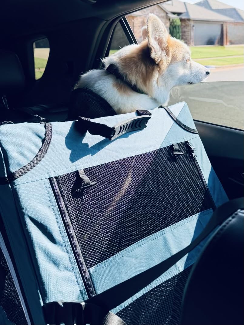 Snagle Paw Portable Dog Crate for Car Travel,Metal Frame Pet Crate,Pet Carrier for Car Back Seat Secures with Headrest Strap and Seatbelt,L customer photo 1