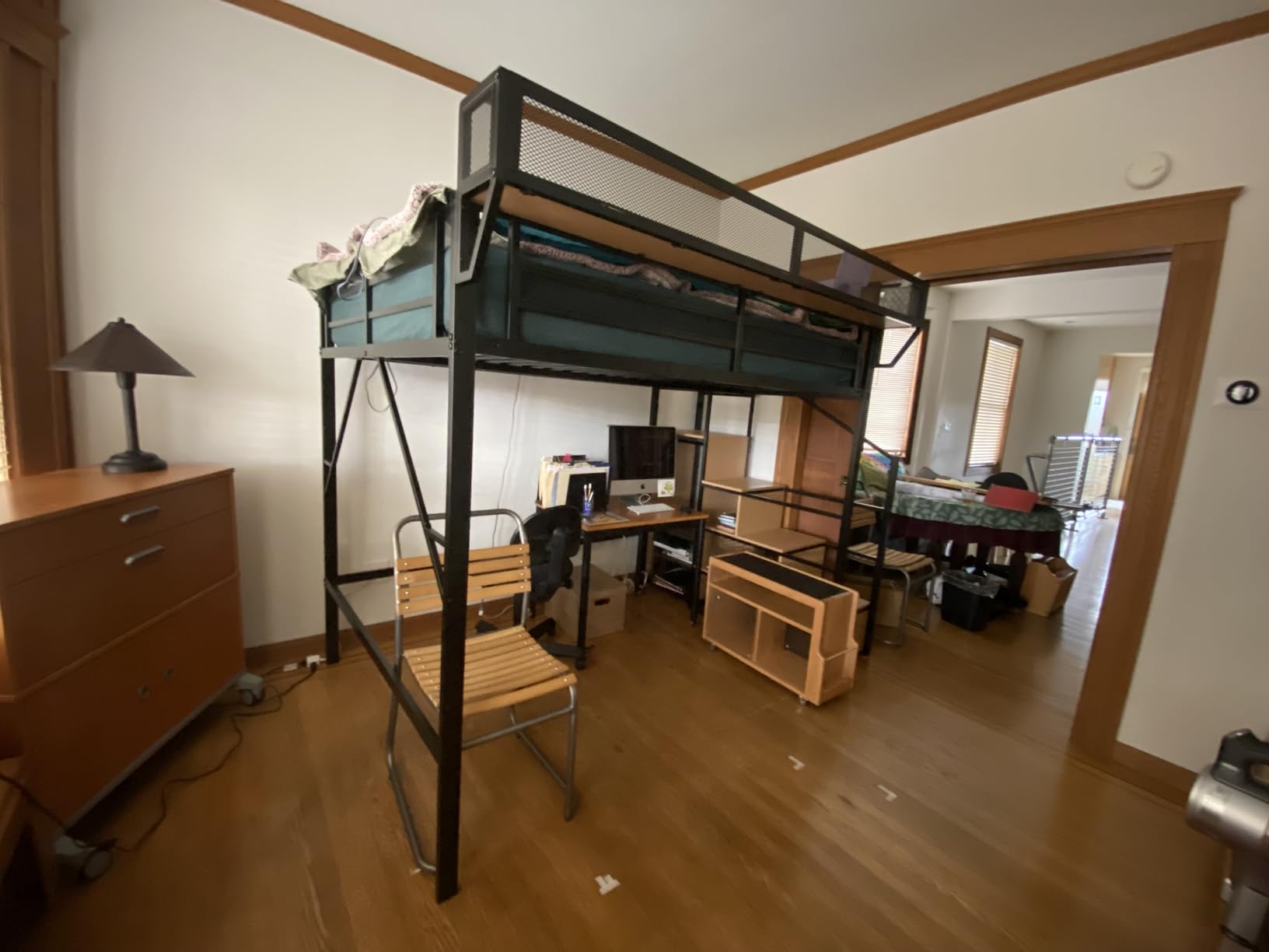 Mirightone Twin Size Loft Bed with Stairs and Storage, Metal Loft Bed Frame with A Shelf and Large Under-Bed Space, Heavy-Duty Loft Beds for Kids Boys Girls Teens, White customer photo 2