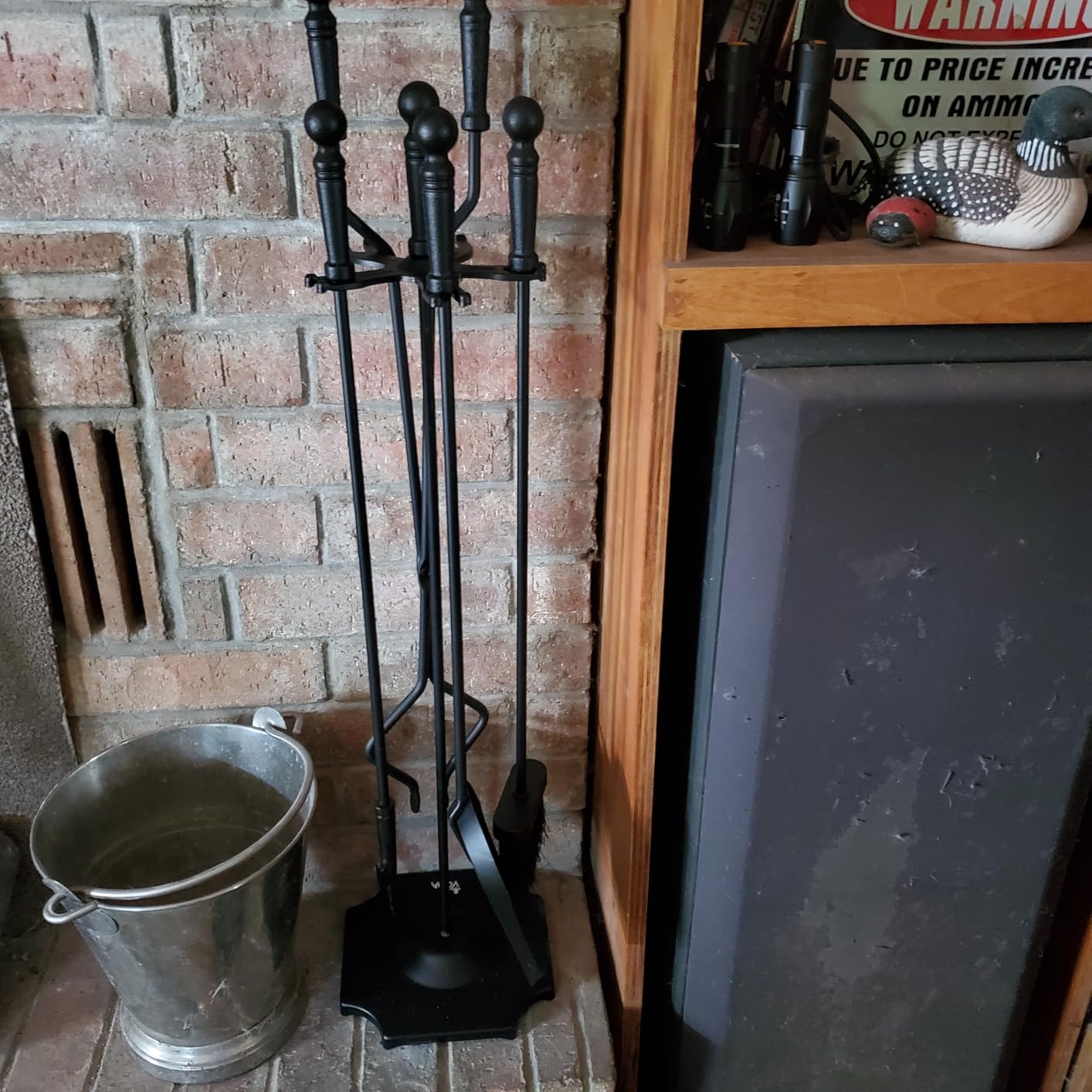 VODA Large 5 Pcs Fireplace Tools Set Black Fire Place Tools Indoor Outdoor Fire Place Poker Set with Stand, Including Fireplace Poker,Fireplace Tongs,Fireplace Shovel,Fireplace Brush and Sturdy Base customer photo 2