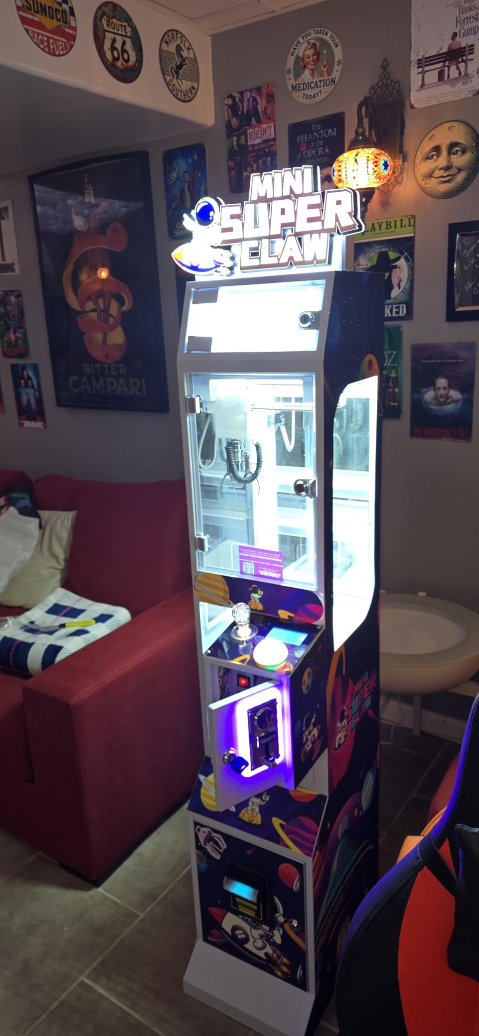 Mini Claw Machine - Coin & Bill Operated Vending Unit - Arcade Style Prize Dispenser for Events, Stores or Game Rooms - Space Theme customer photo 1