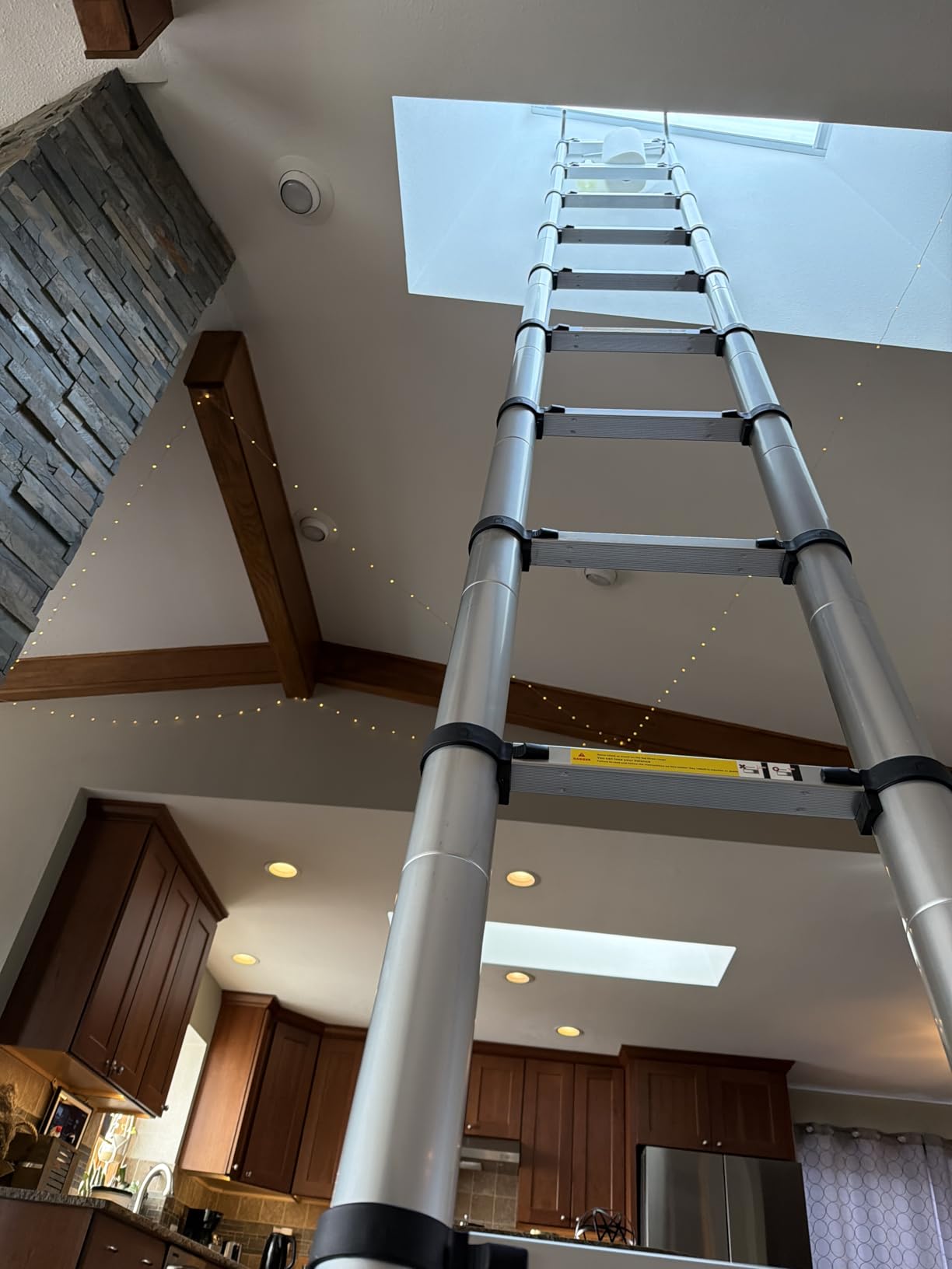 Telescoping Ladder with Hooks, 20.3 FT, Stabilizer & Wheels, Silver customer photo 1