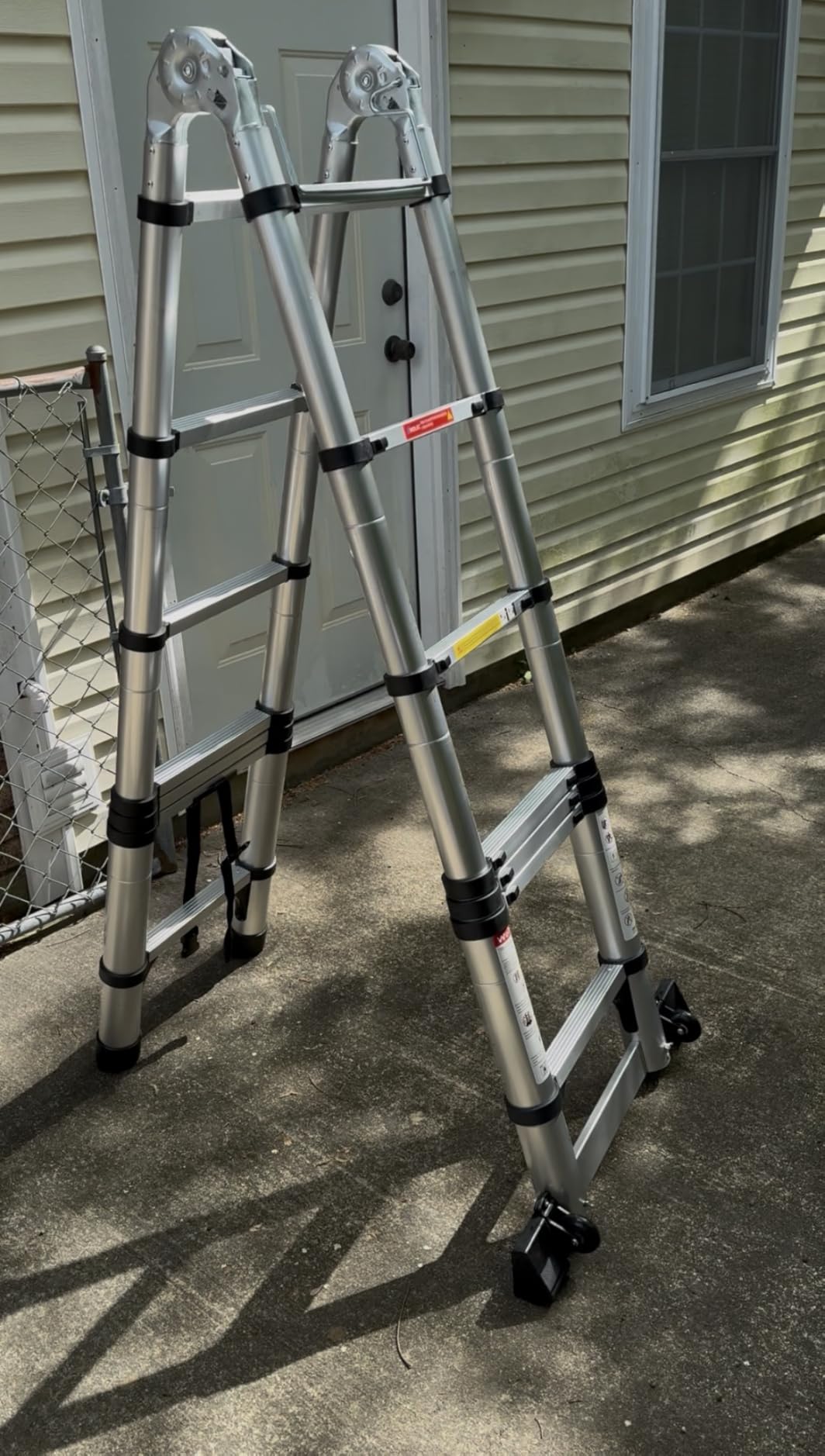 Telescoping Ladder with Hooks, 20.3 FT, Stabilizer & Wheels, Silver customer photo 2