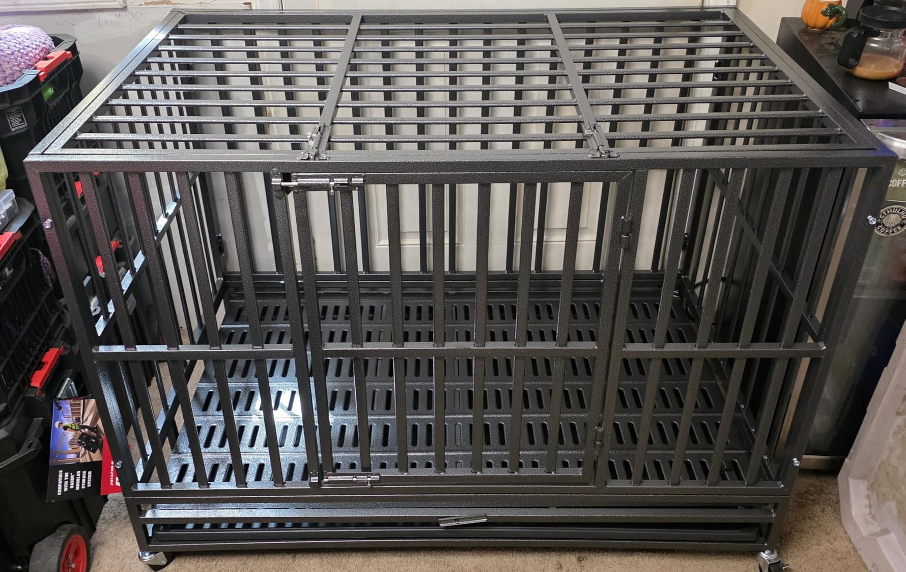 NUGRIART 48 Inch Heavy Duty Indestructible Dog Crate, XL Steel Escape-Proof Kennel for Large Dogs, Double Door Design with 4 Locking Wheels & Reinforced Baseplate, Ideal for High-Anxiety Dogs customer photo 1