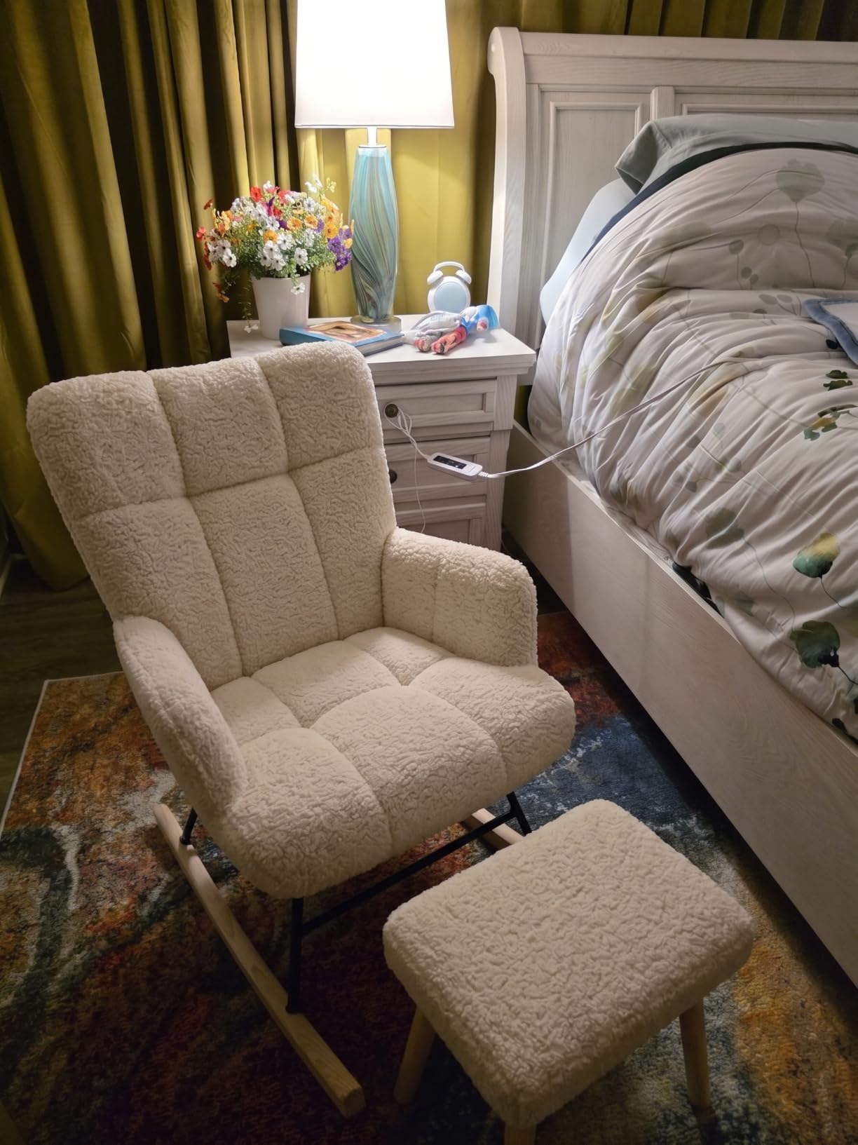 COMHOMA Nursery Rocking Chair with Ottoman,Teddy Upholstered Glider Rocker customer photo 2