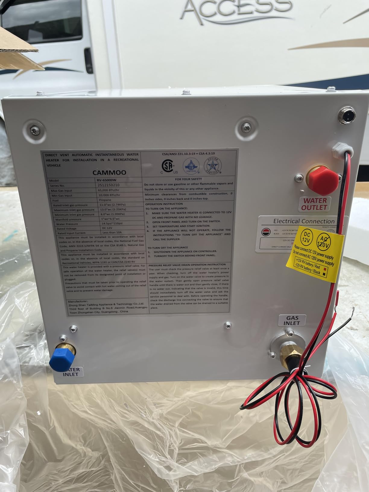 CAMMOO 65000BTU RV Tankless Water Heater with Door, Dual Outlet, 12V DC customer photo 1