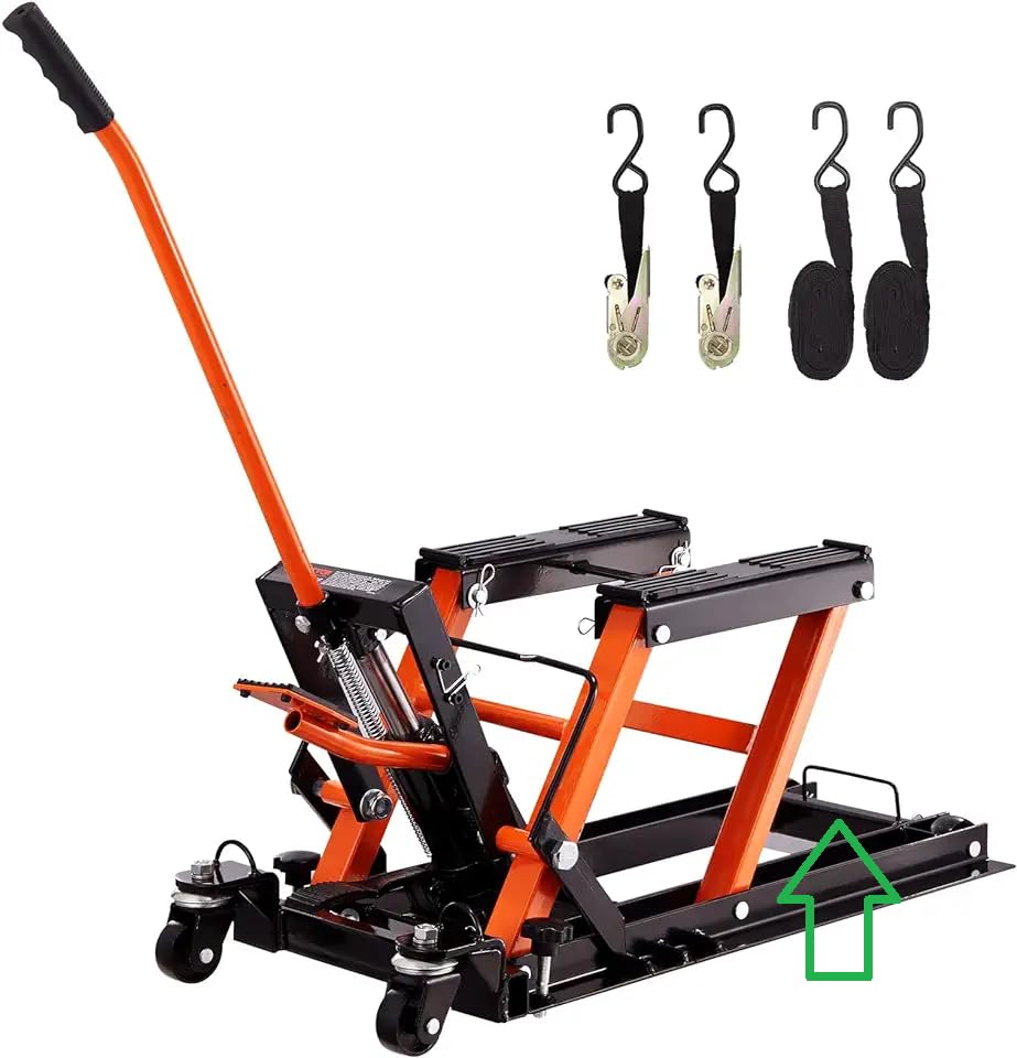 VEVOR Hydraulic Motorcycle Lift Jack, 1500 lbs Capacity, ATV Lift Jack Portable Motorcycle Hoist Stand with 4 Wheels, 4.5
