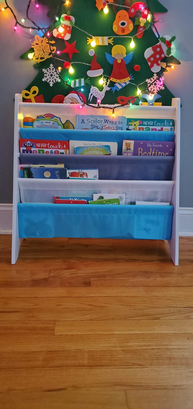 SONGMICS Kids Bookshelf, 4-Tier Toddler Bookcase, 24.6 x 9.8 x 23.6 Inch, Montessori Book Display Rack, Child-Friendly Fabric Organizer customer photo 1