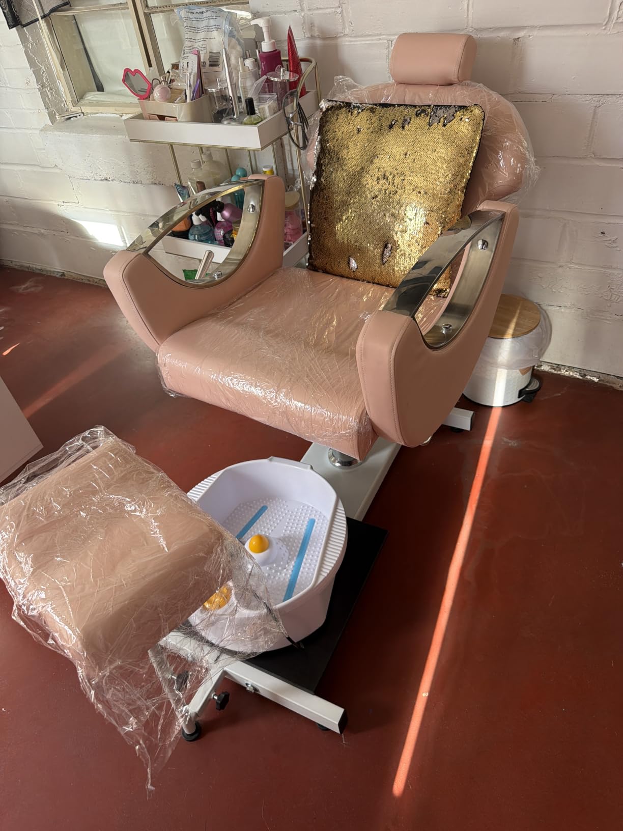 KIGOTY Pedicure Chair No Plumbing w/Massage Bath,Pillow,360°Swivel,Beige-G customer photo 2
