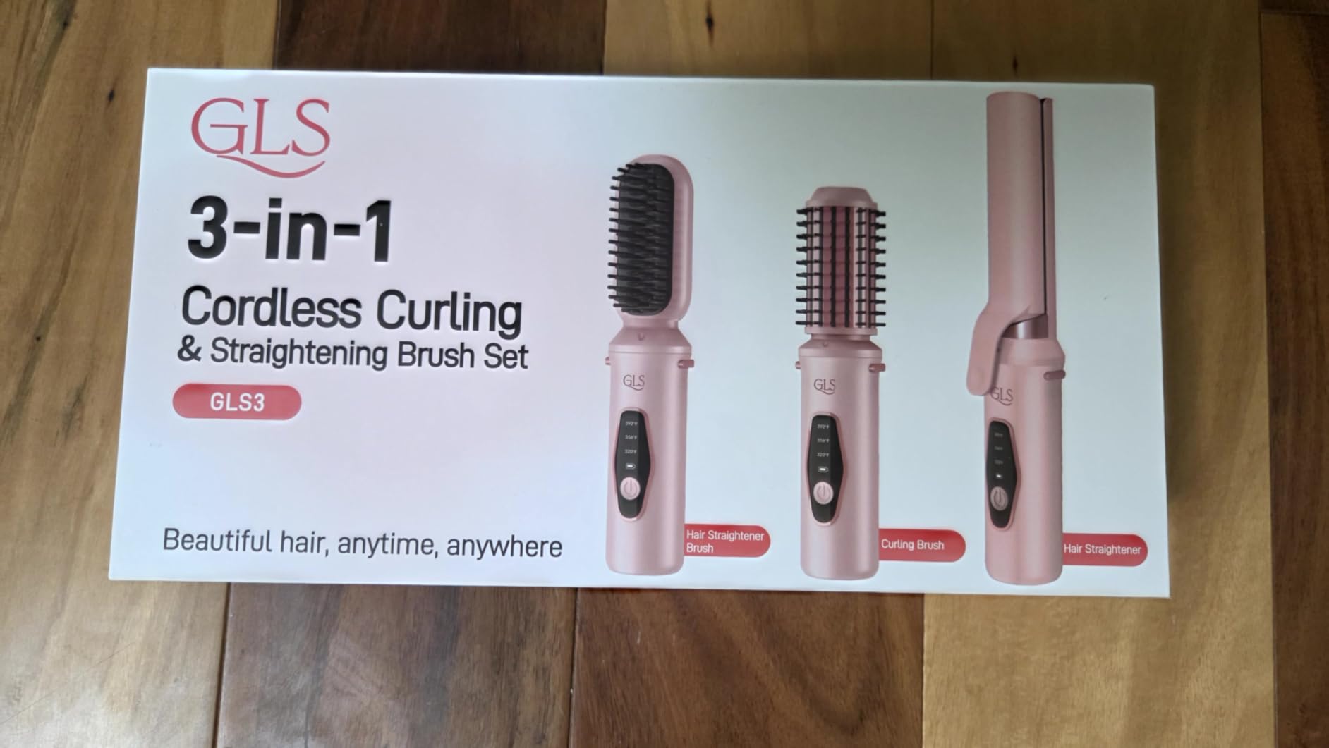 GLS 3-in-1 Cordless Hair Styling Set, Cordless Hair Straightener Brush, Curling Iron Brush & Flat Iron, Portable Travel Kit for On-the-Go Touch-Ups, USB-C Rechargeable, 40s Fast Heat, Anti-Scald customer photo 1