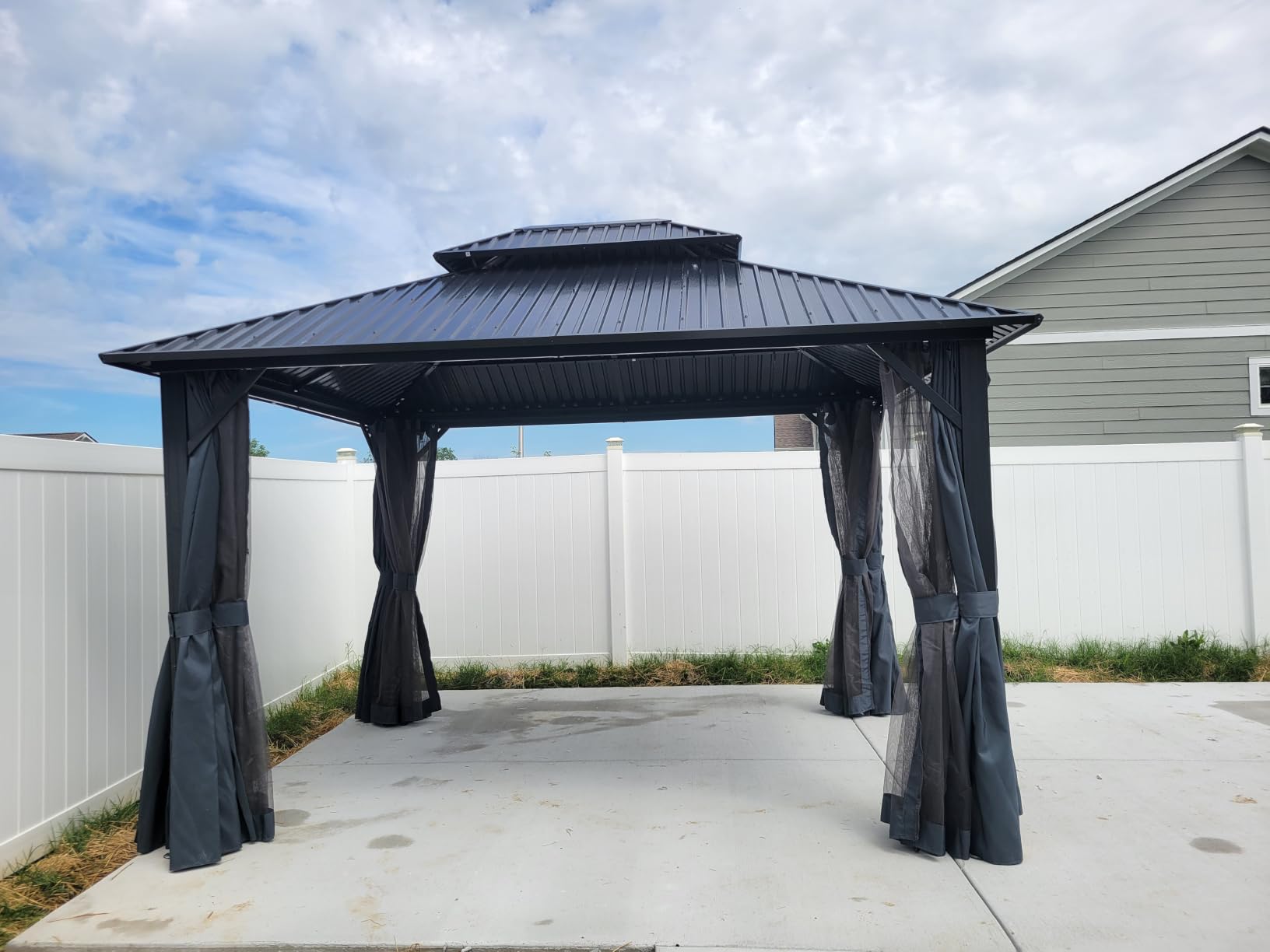 HOTEEL 10x12 Hardtop Gazebo on Clearance with Heavy Duty Galvanized Steel Double Metal roof,Aluminum Frame,Patio Hard Top Screened in Gazebo with Curtains,Outdoor Permanent Pavillon for Backyard,Gray customer photo 1