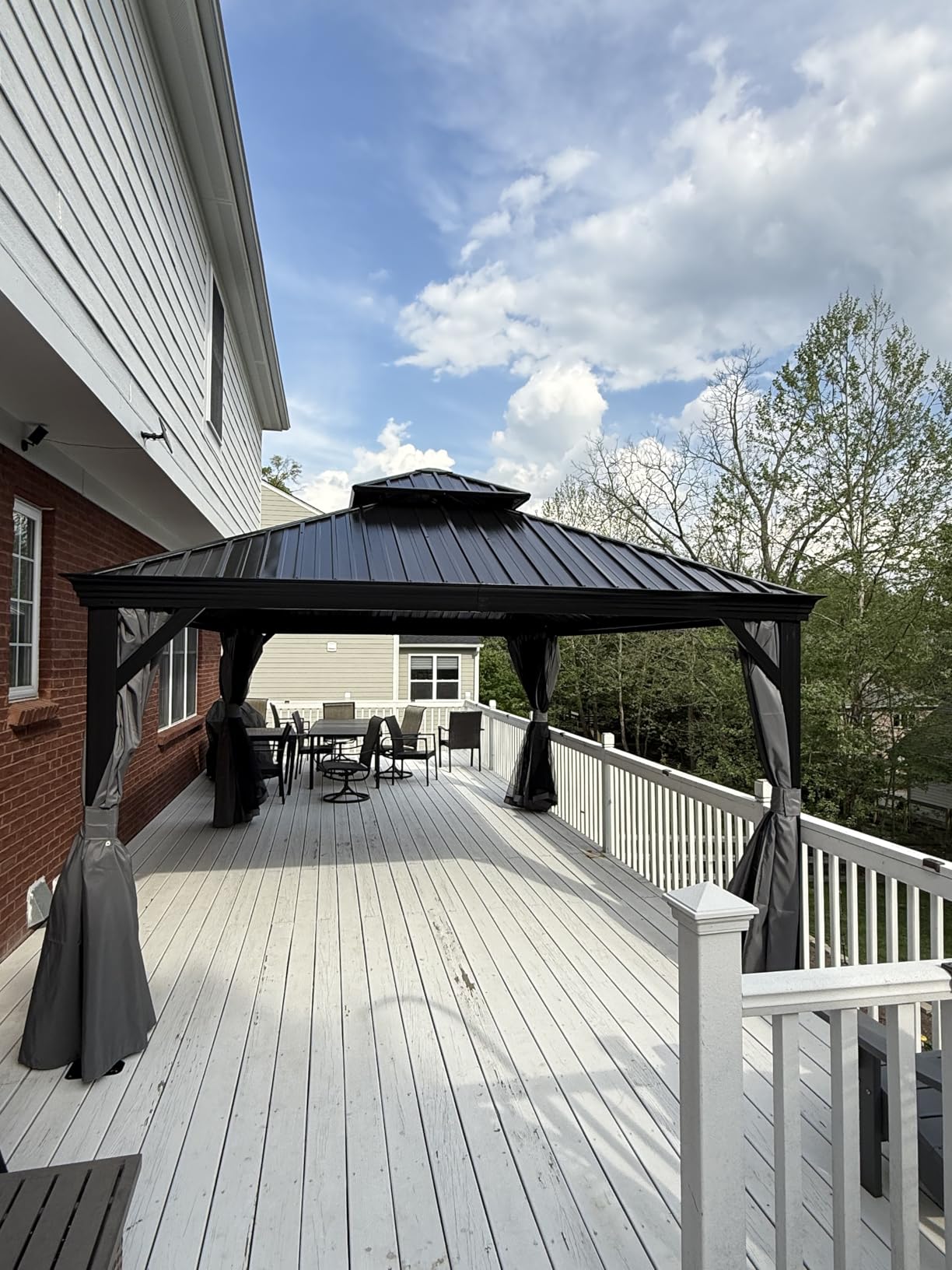 Aoxun 10' x 12' Hardtop Gazebo with Drainage System, Aluminum Outdoor Gazebo with Galvanized Steel Double Roof, Patio Permanent Metal Pavilion with Netting, for Garden, Deck, Pool, Wooden Finish customer photo 1