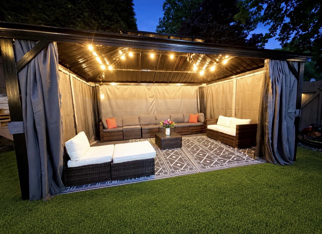 Aoxun 10' x 12' Hardtop Gazebo with Drainage System, Aluminum Outdoor Gazebo with Galvanized Steel Double Roof, Patio Permanent Metal Pavilion with Netting, for Garden, Deck, Pool, Wooden Finish customer photo 2