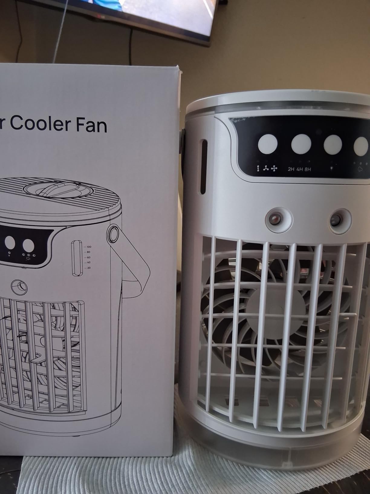 Portable Air Conditioners, Personal Evaporative Air Cooler 1200ML with Ice Cooling Mist Fans That Blow Cold Air Like AC Mini AC Unit for Bedroom, Home Office Desk and Car RV (White) customer photo 2