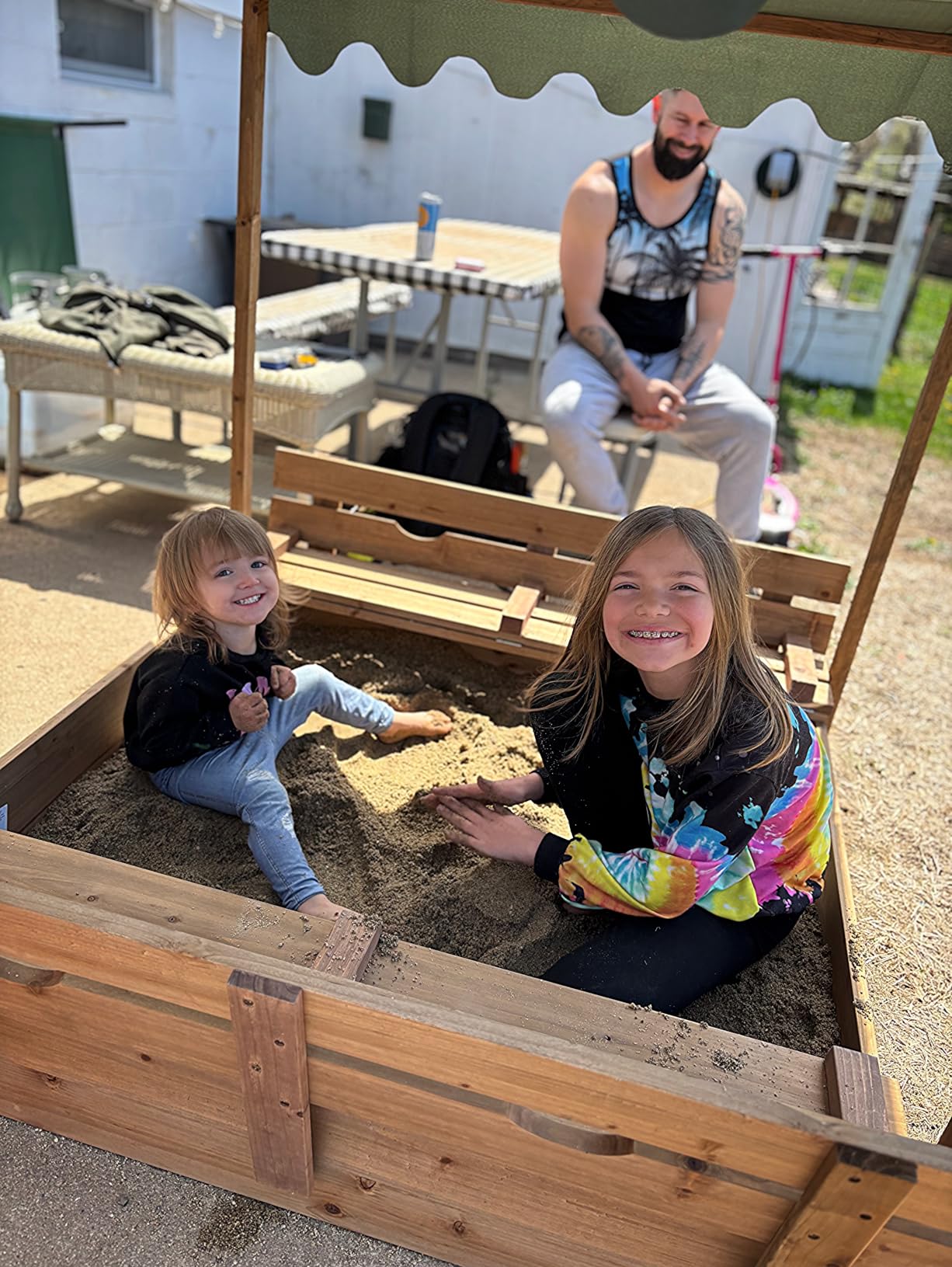 Badger Basket Sandbox for Kids with Canopy & Benches - Outdoor Convertible Wooden Sandbox with Lid, UV Shade & Built-In Seating - Backyard Playset (46.5 x 46.5 x 57) customer photo 2